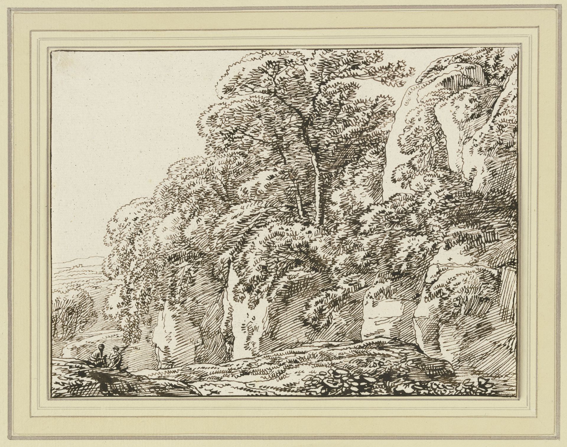 Felslandschaft mit zwei rastenden Wanderern by Franz Kobell