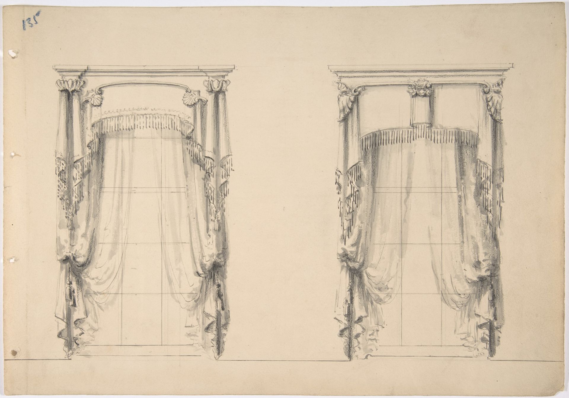 Design for Fringed Curtains Hanging at Two Windows by Anonymous