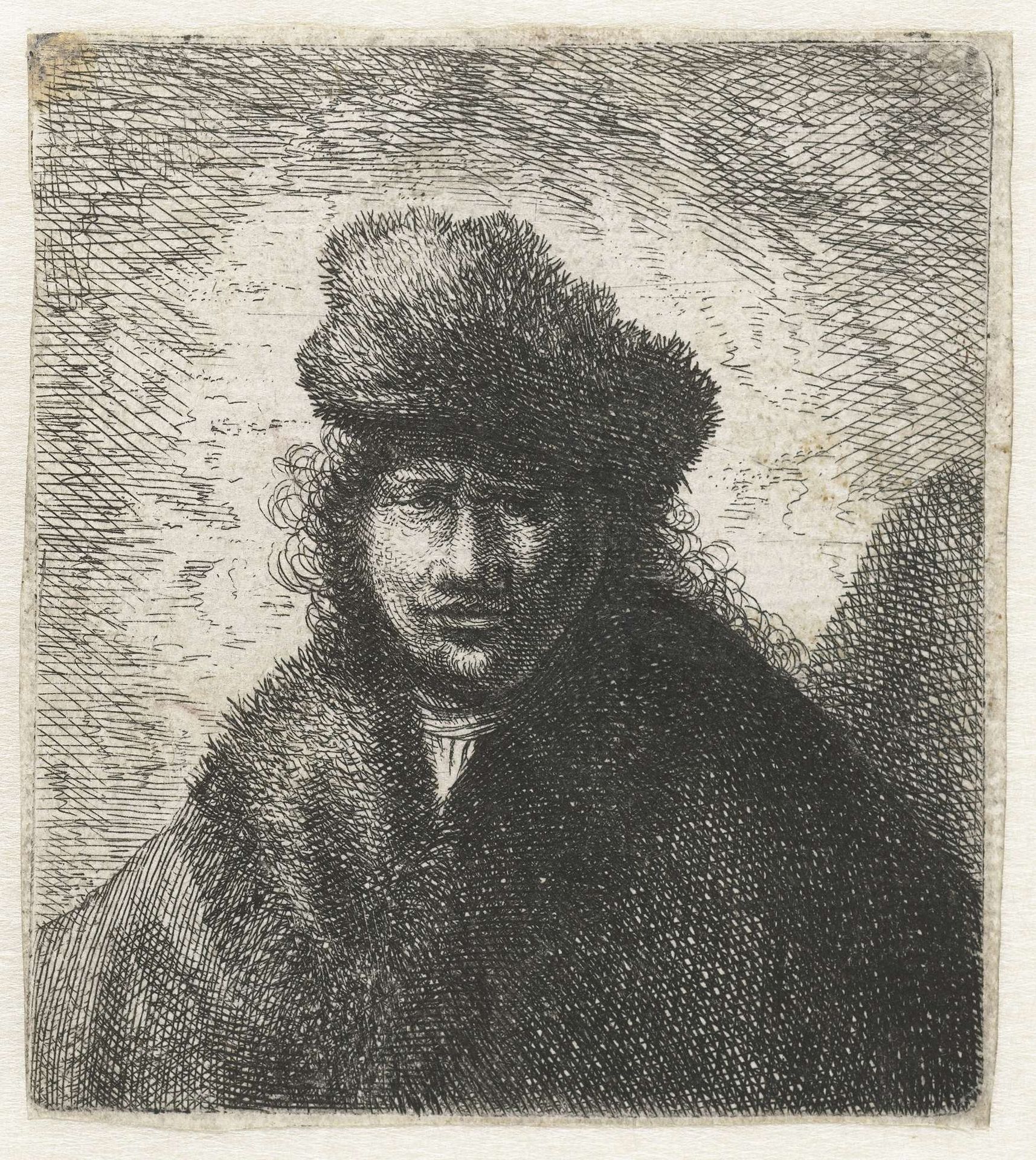 Self-portrait in a slant fur cap: bust by Cornelis (I) Danckerts