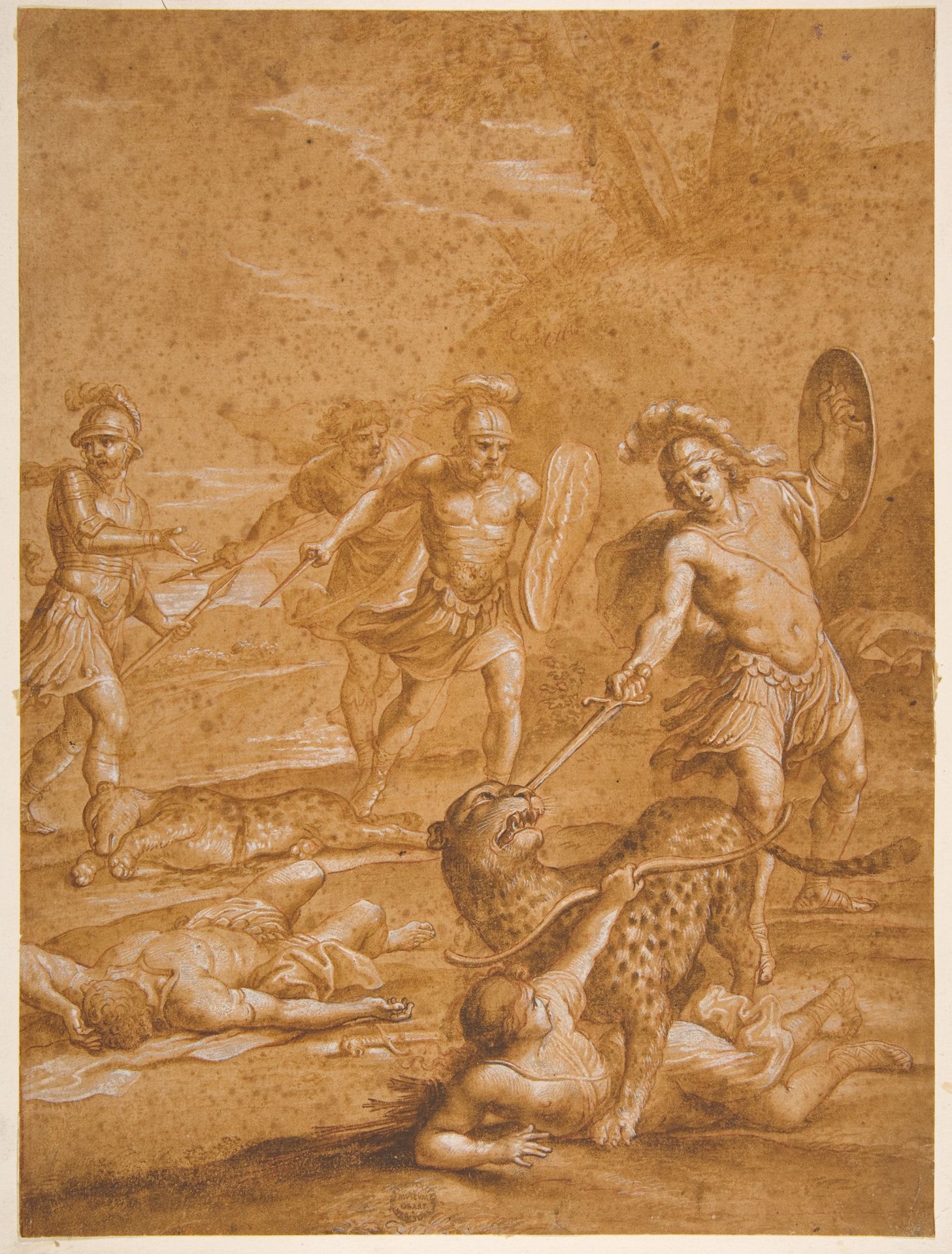 The Shipwrecked Alphone Rescues Lisamante from a Panther by Andrea Sacchi