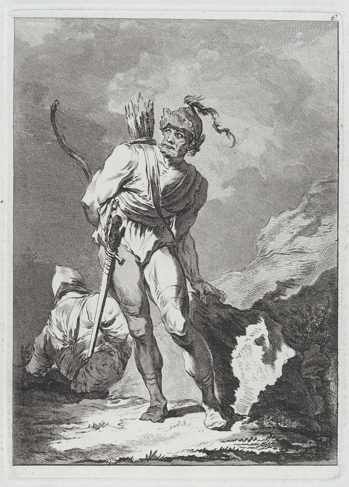 Two Soldiers, One Standing with Sword, Bow and Arrows, One Seated Seen from Behind by Matthias Pfenninger