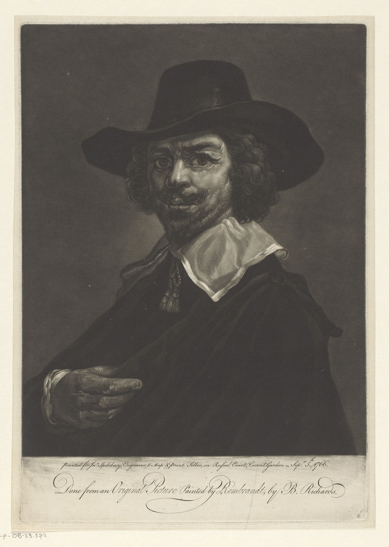 Portret van een onbekende man met hoed en platte kraag by B. Richards