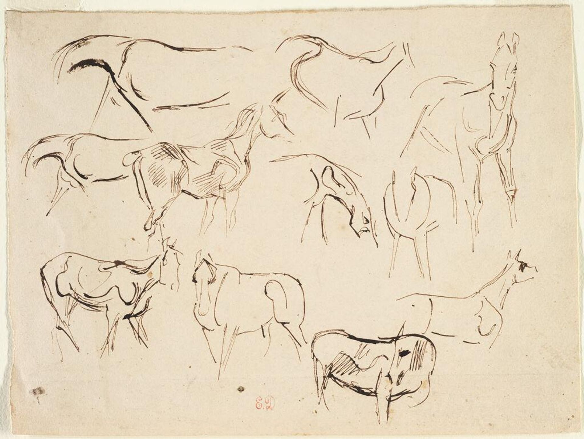 Sketches of Horses; verso: Two Greyhounds by Eugène Delacroix