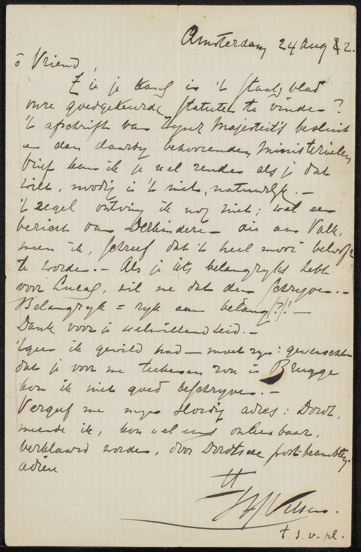 Brief aan Jan Veth by Willem Witsen