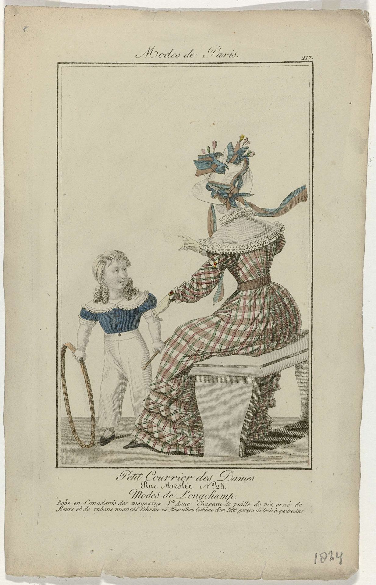 Petit Courrier des Dames, 1824, No. 217 : Robe en Canaderis des magazins (...) by Anonymous