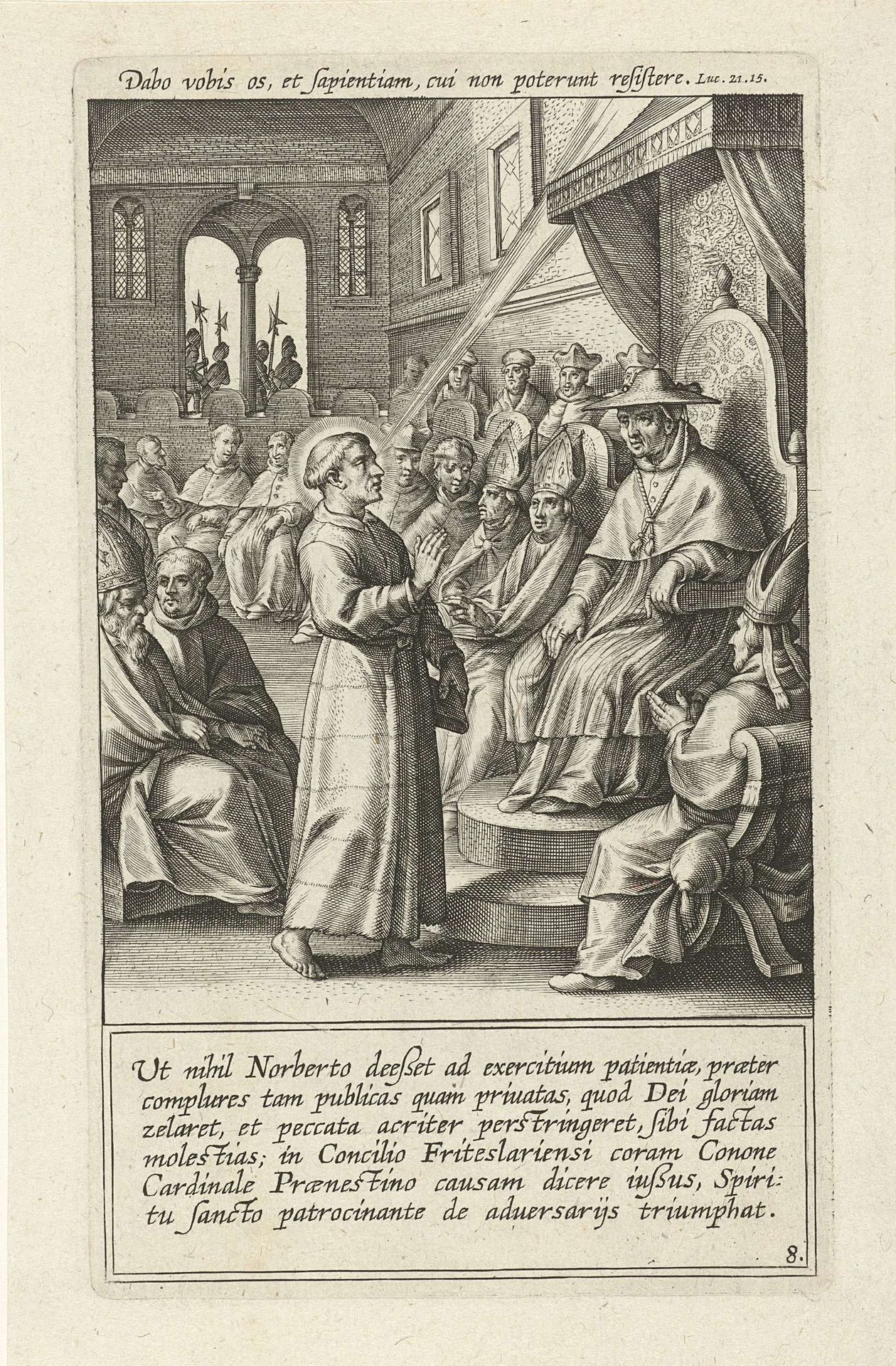 De heilige Norbertus verdedigt zich tegenover de Katholieke kerk by Cornelis Galle I