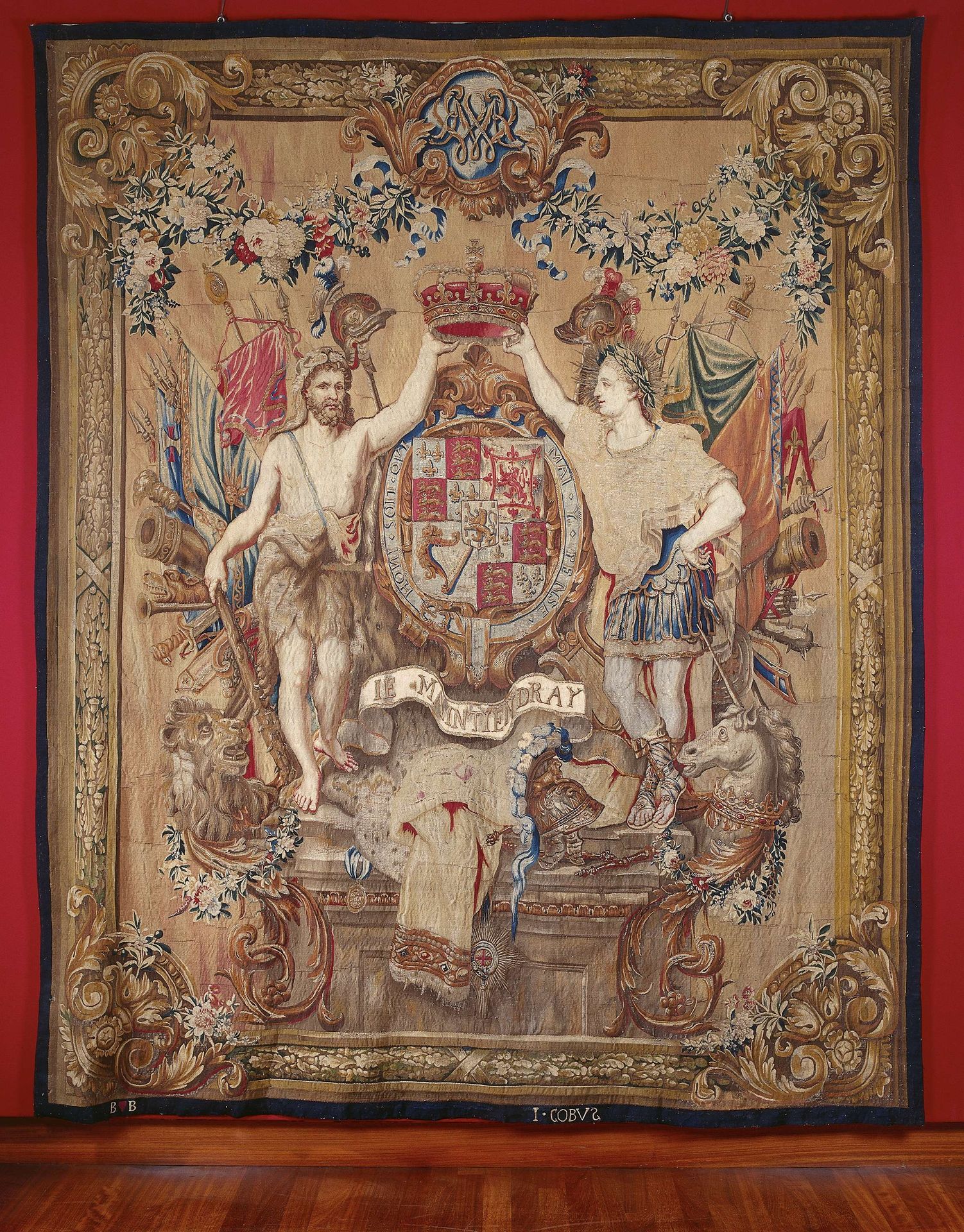 Wapentapijt van koning Willem III, stadhouder van de Nederlanden, en koningin Mary Stuart II by Jan Cobus