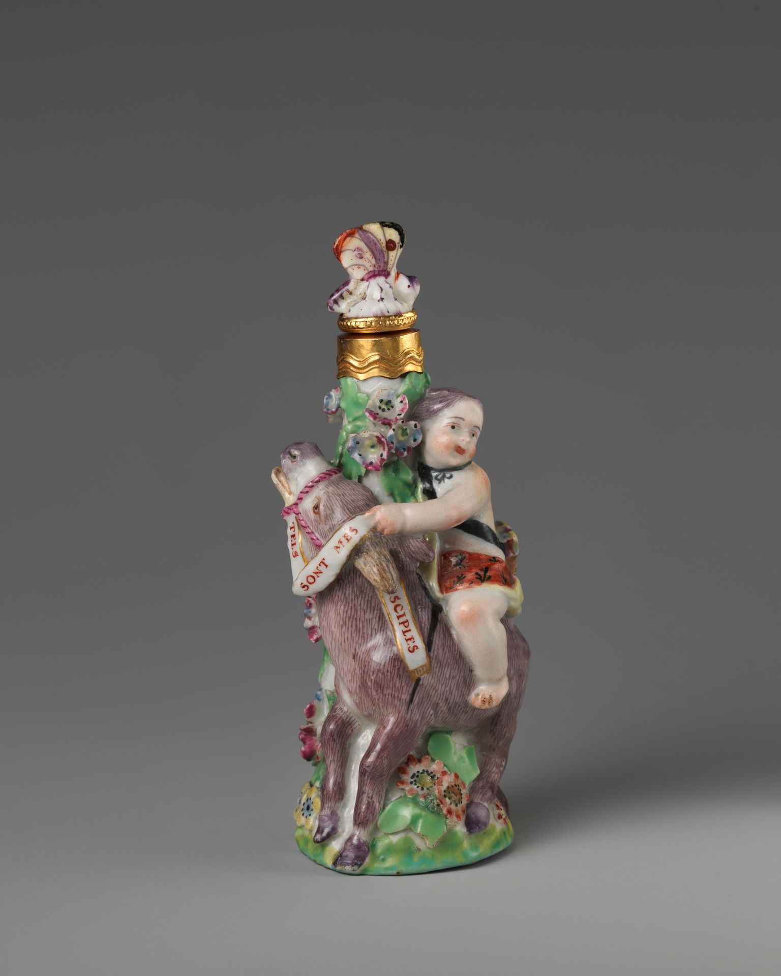 Cupid on a donkey by Chelsea Porcelain Manufactory