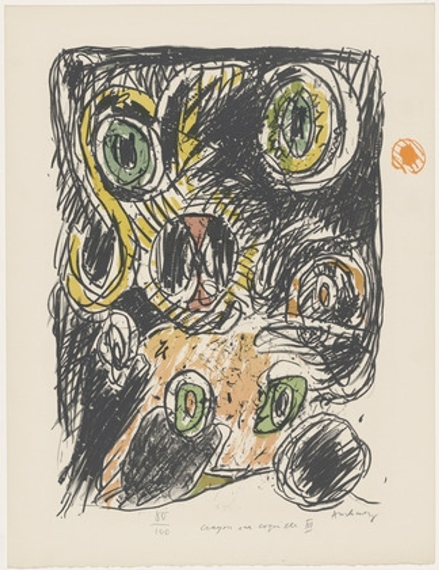 The Bag of Lines (Le sac des lignes) from the portfolio Pencil on Shell (Crayon sur coquille) 1971 by Pierre Alechinsky