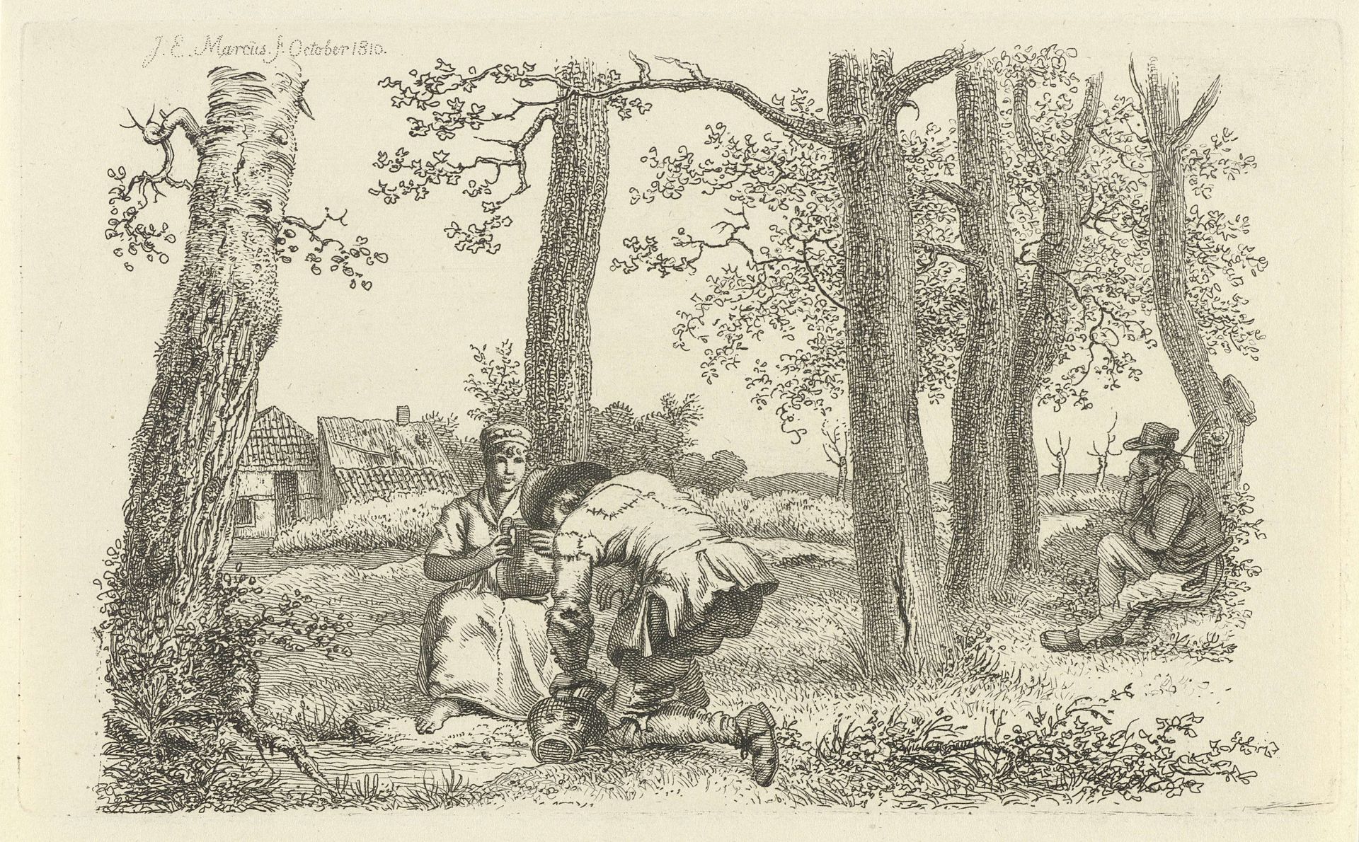 Figuren tussen bomen by Jacob Ernst Marcus