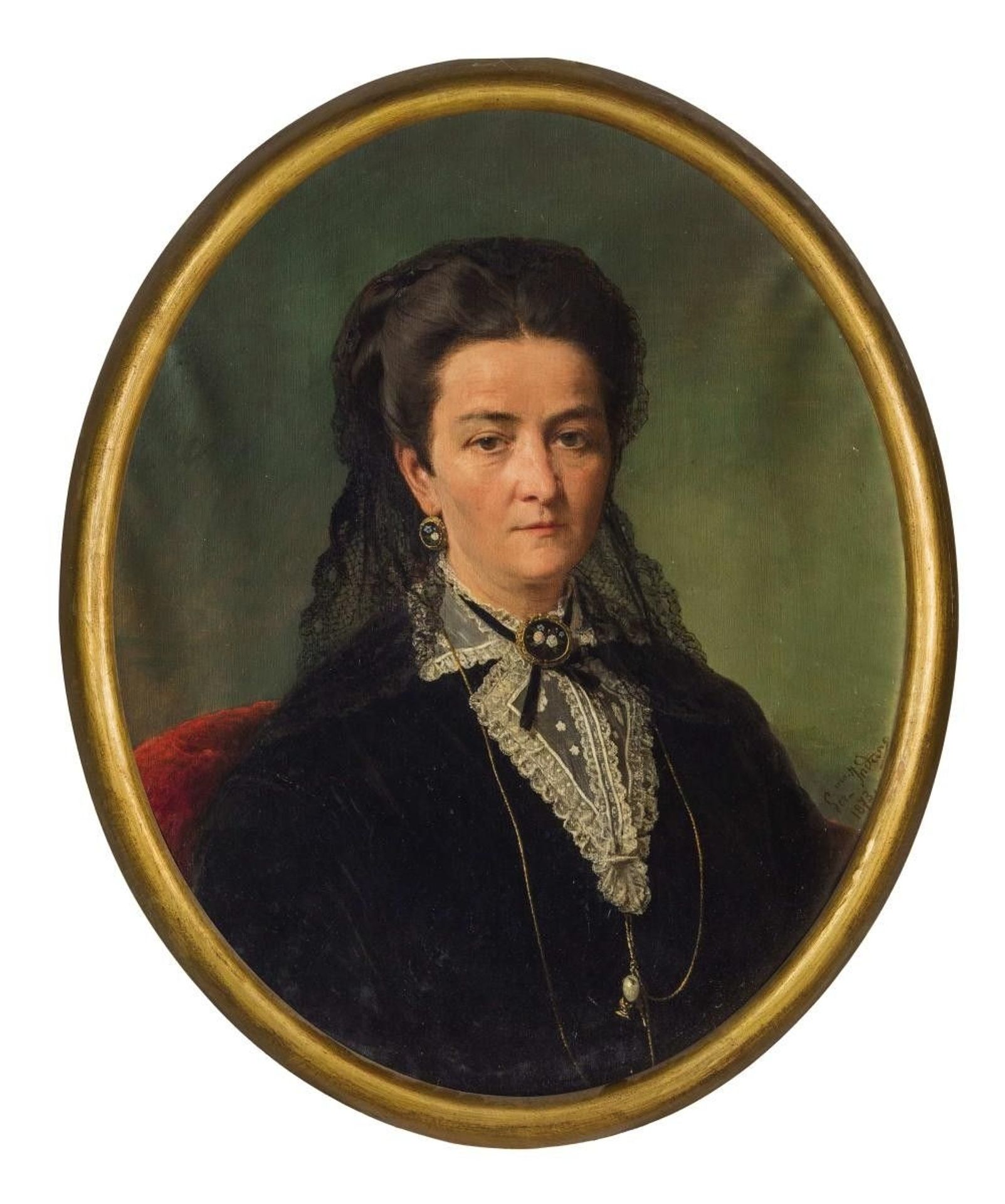 Portrait of woman with lace veil by Gerolamo Induno