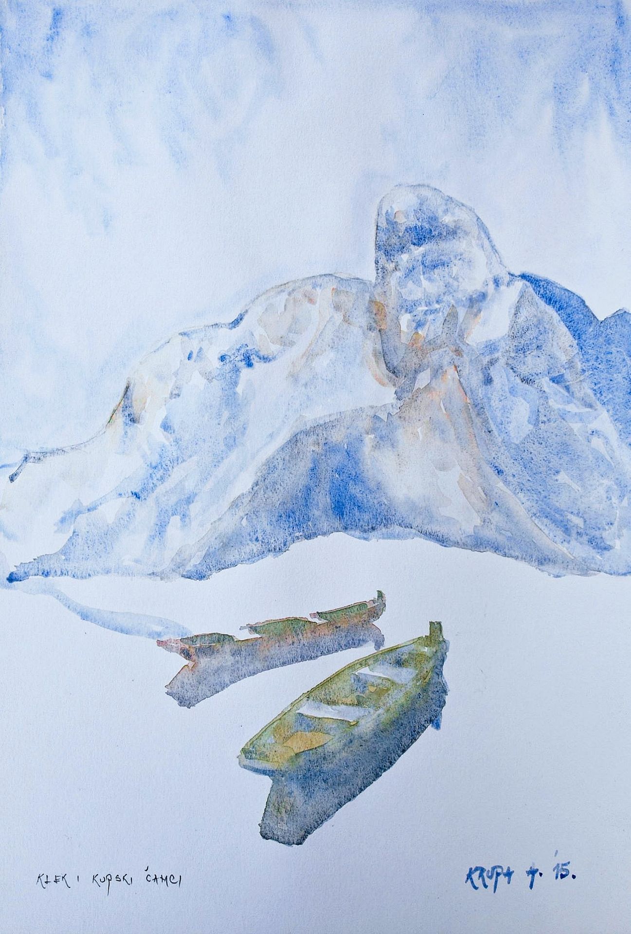 The Klek Mnt. and the Kupa river boats by Alfred Freddy Krupa