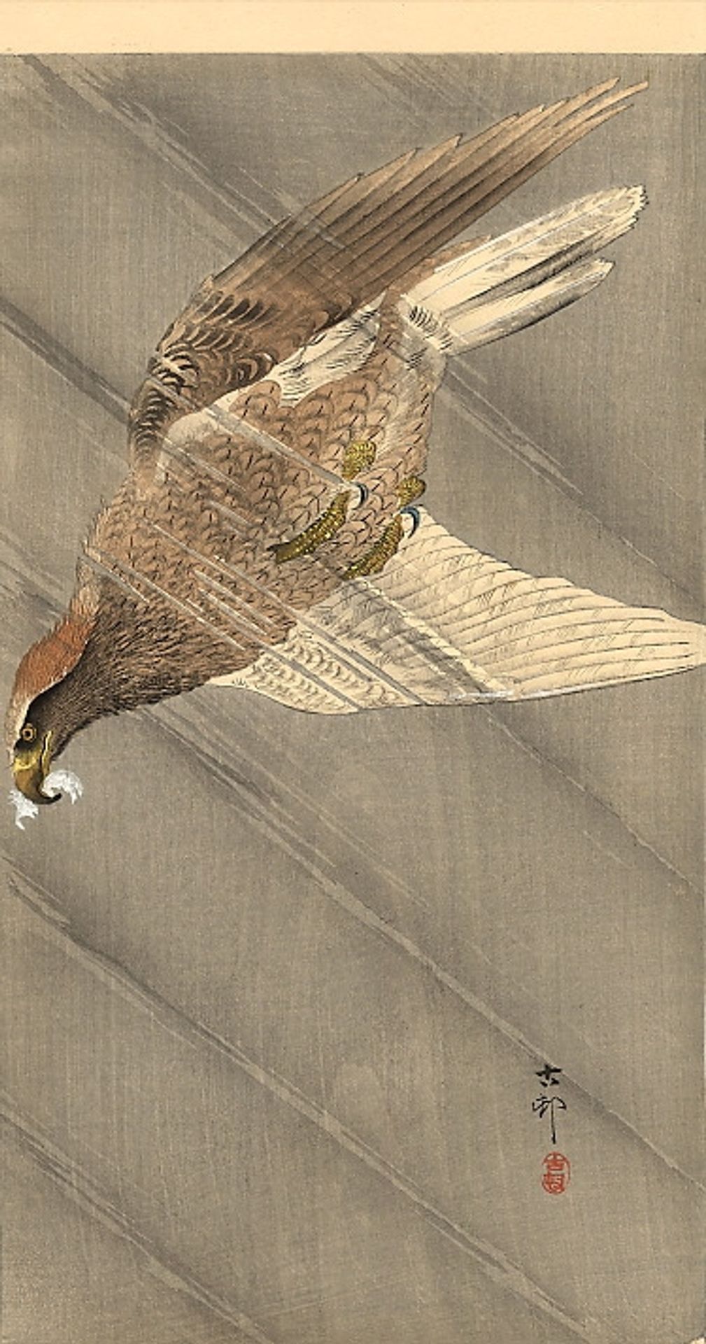 Eagle in descent by Ohara Koson