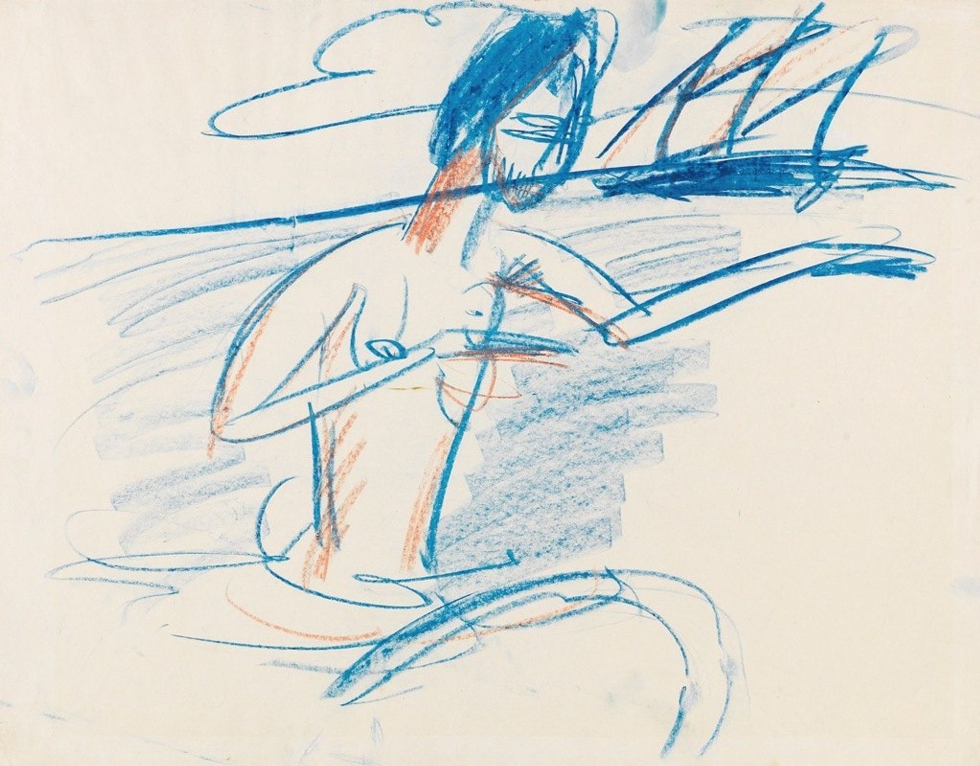 Badender Akt mit Segelboot by Ernst Ludwig Kirchner
