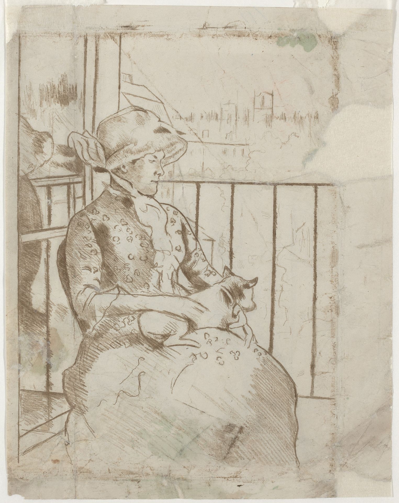 Susan on a Balcony Holding a Dog [verso] by Mary Cassatt