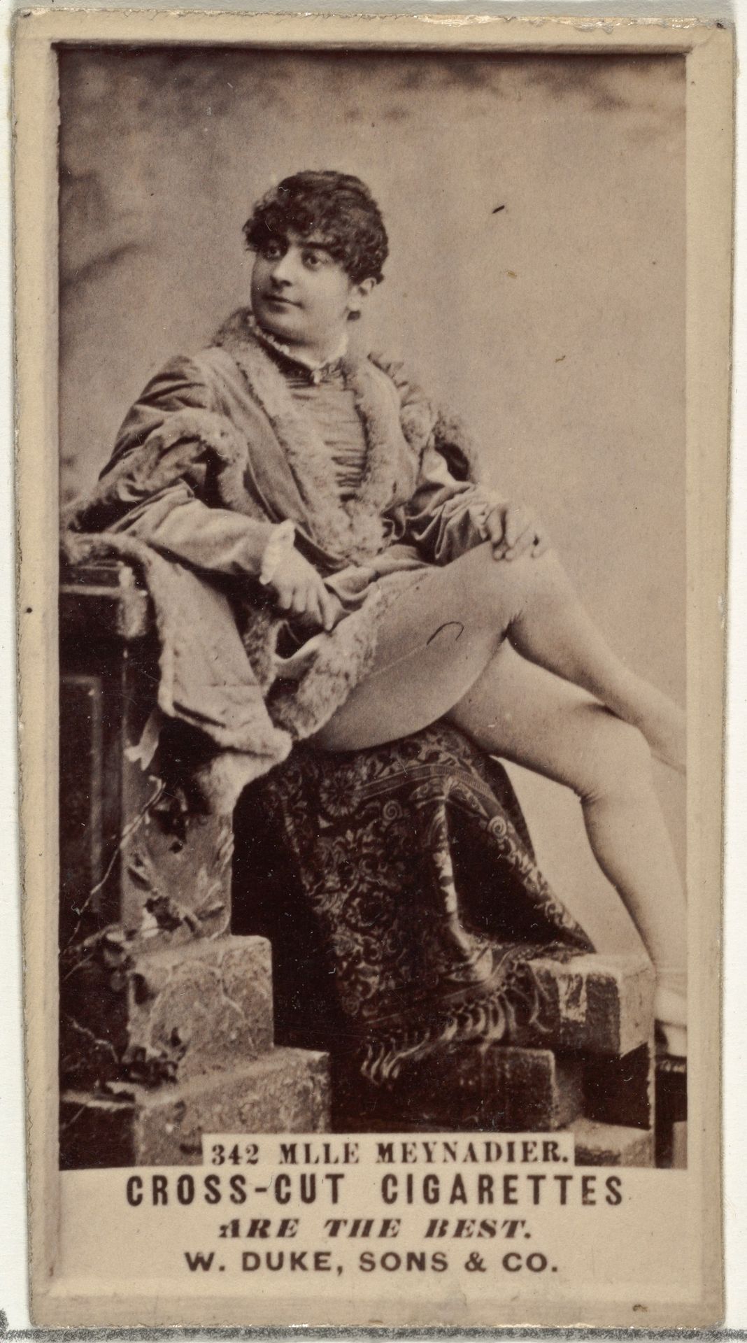 Card Number 342, Mlle. Meynadier, from the Actors and Actresses series (N145-3) issued by Duke Sons & Co. to promote Cross Cut Cigarettes by W. Duke, Sons & Co.