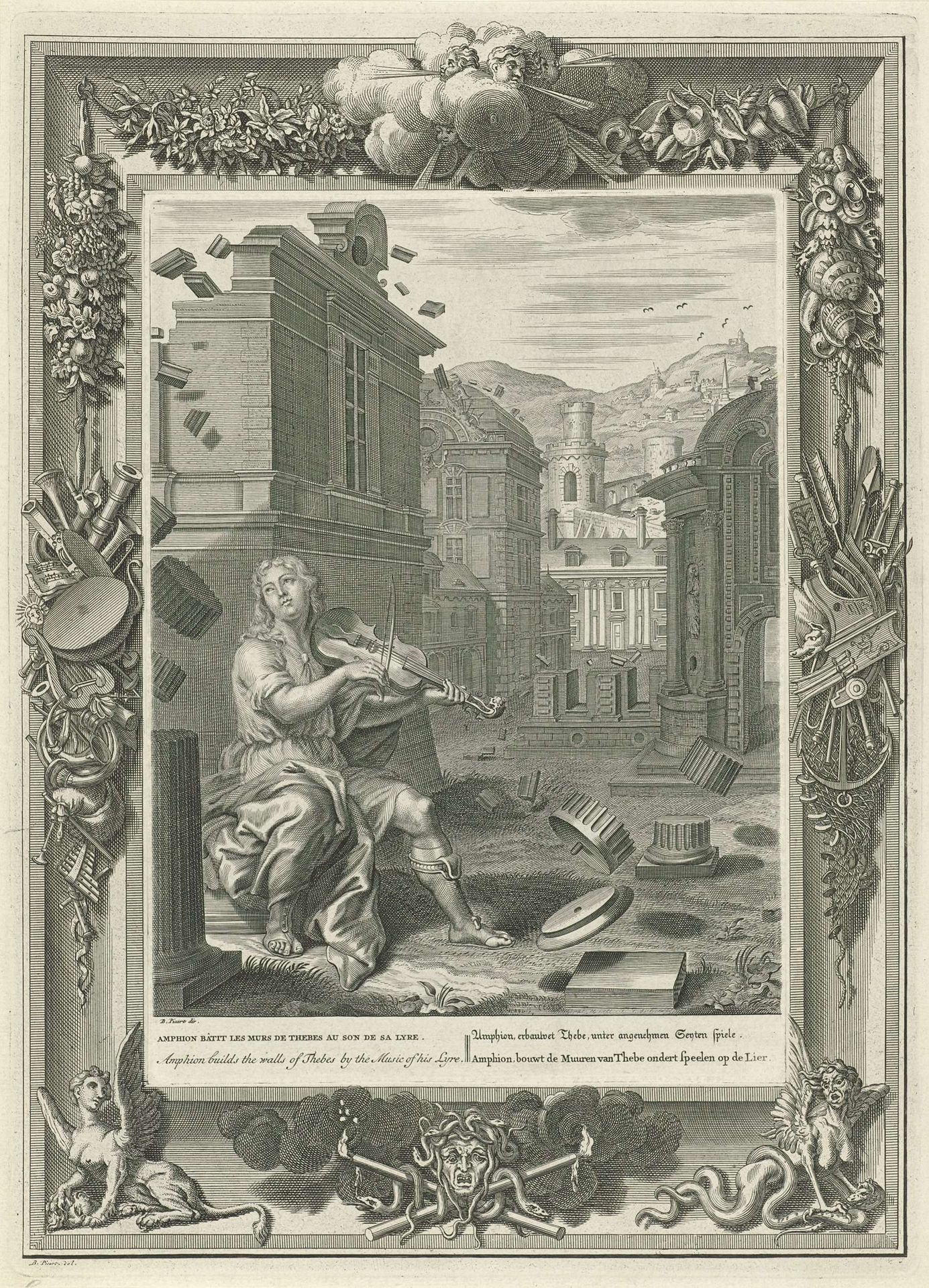 Amphion bouwt de muren van Thebe by Bernard Picart