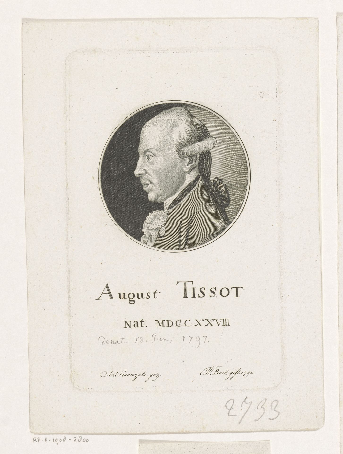 Portret van Simon Auguste André David Tissot by Christoph-Wilhelm Bock
