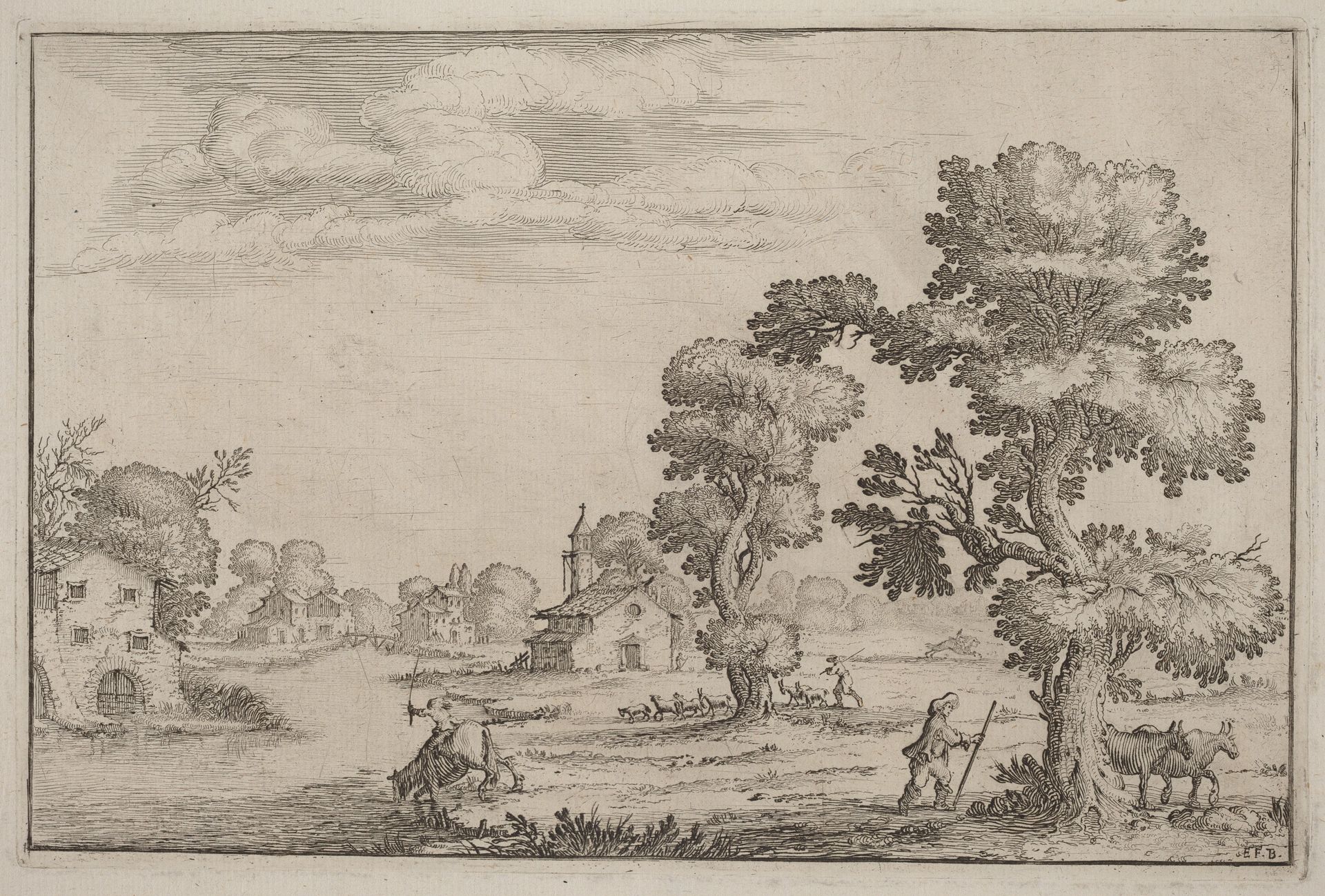 Lakeside Village with Herdsmen by Ercole Bazicaluva