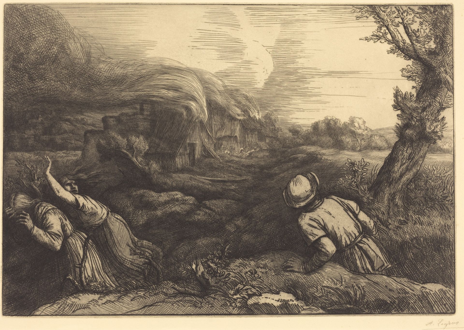 Fire in the Hamlet (L'incendie du hameau) by Alphonse Legros