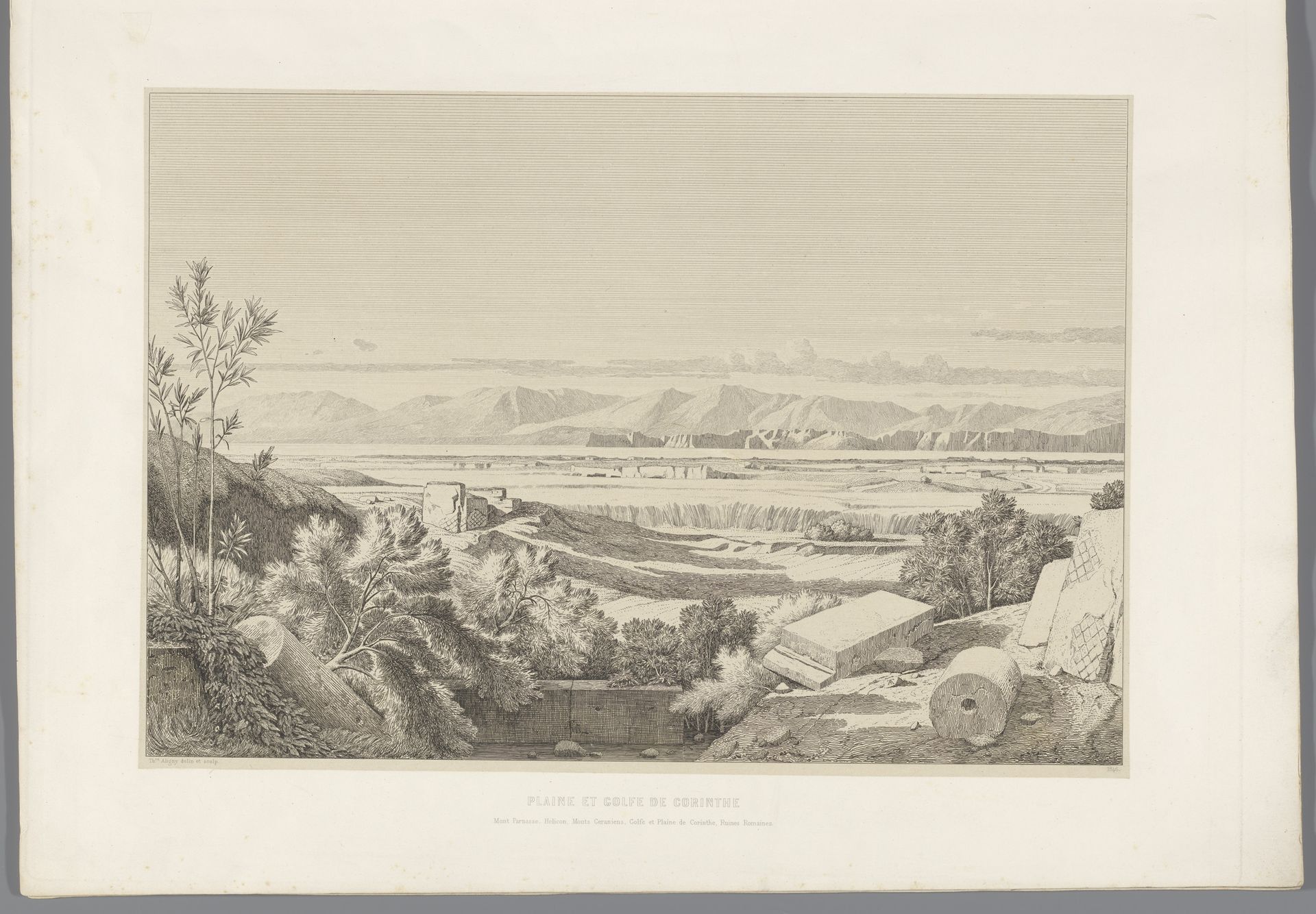 Landschap met zicht op ruïnes van Korinthe by Claude-Félix-Théodore Caruelle d' Aligny