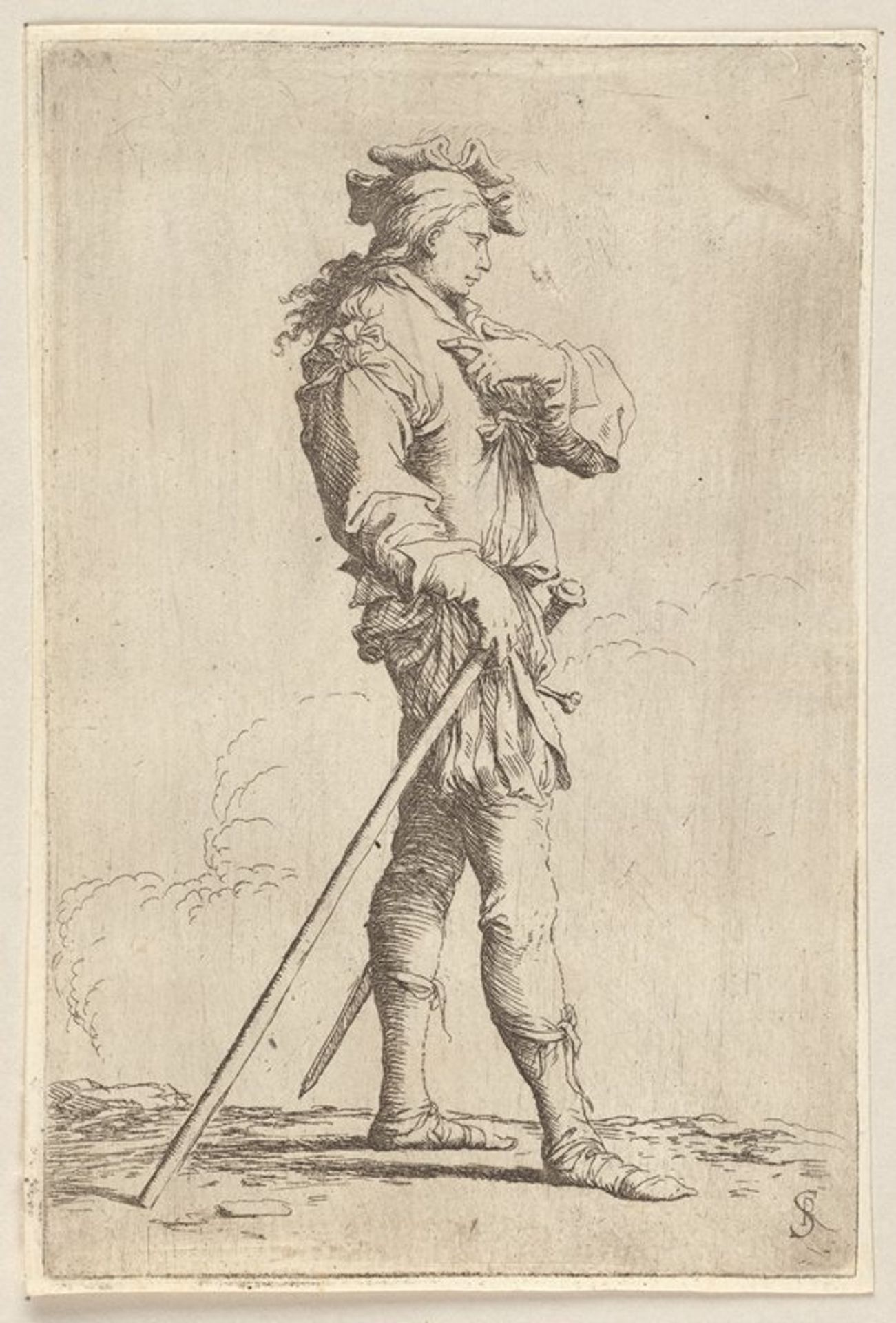 Soldier in Profile with Sword and Cane, Facing Right by Salvator Rosa