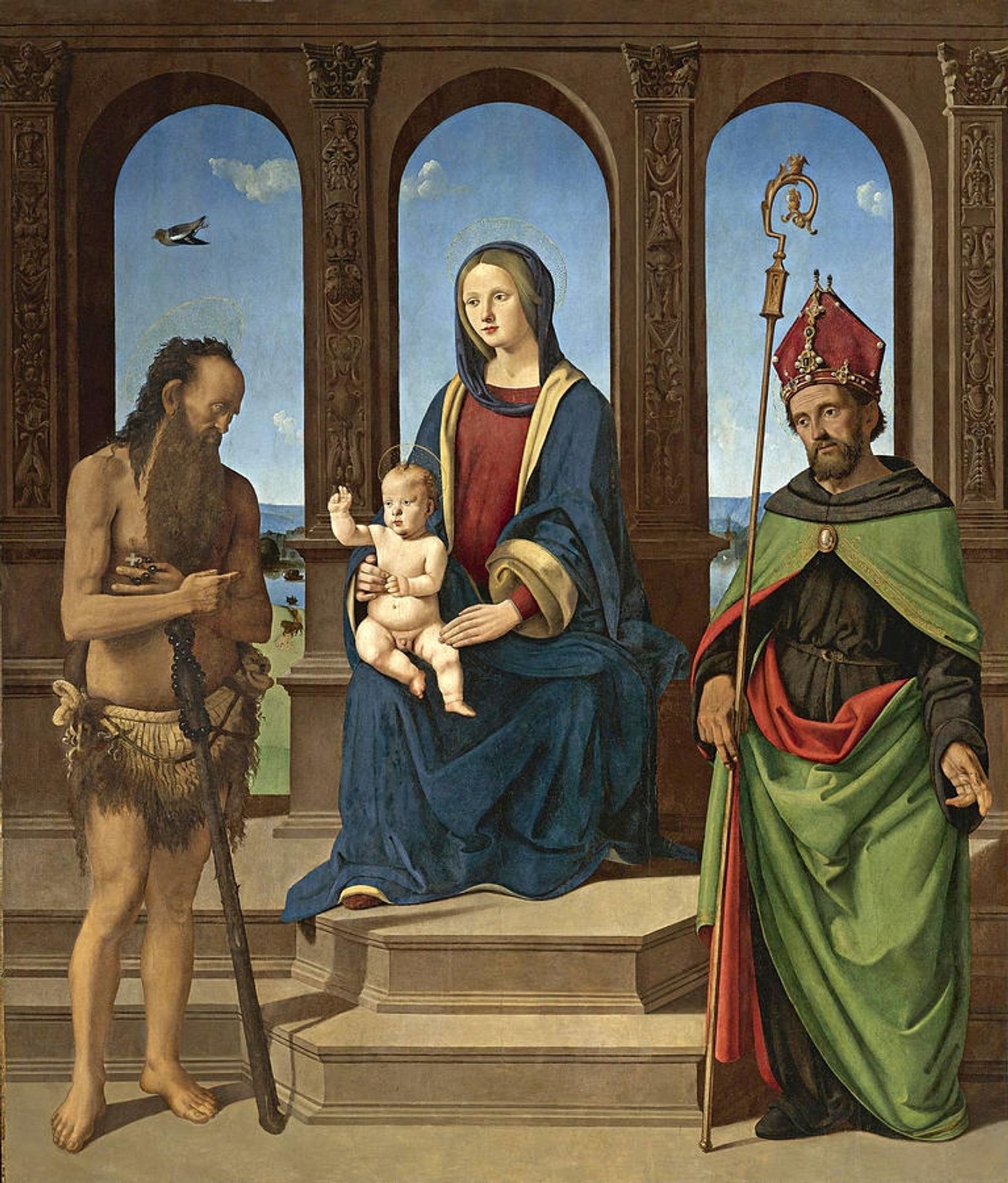The Madonna and Child enthroned with Saints Onophrius and Augustine by Piero di Cosimo