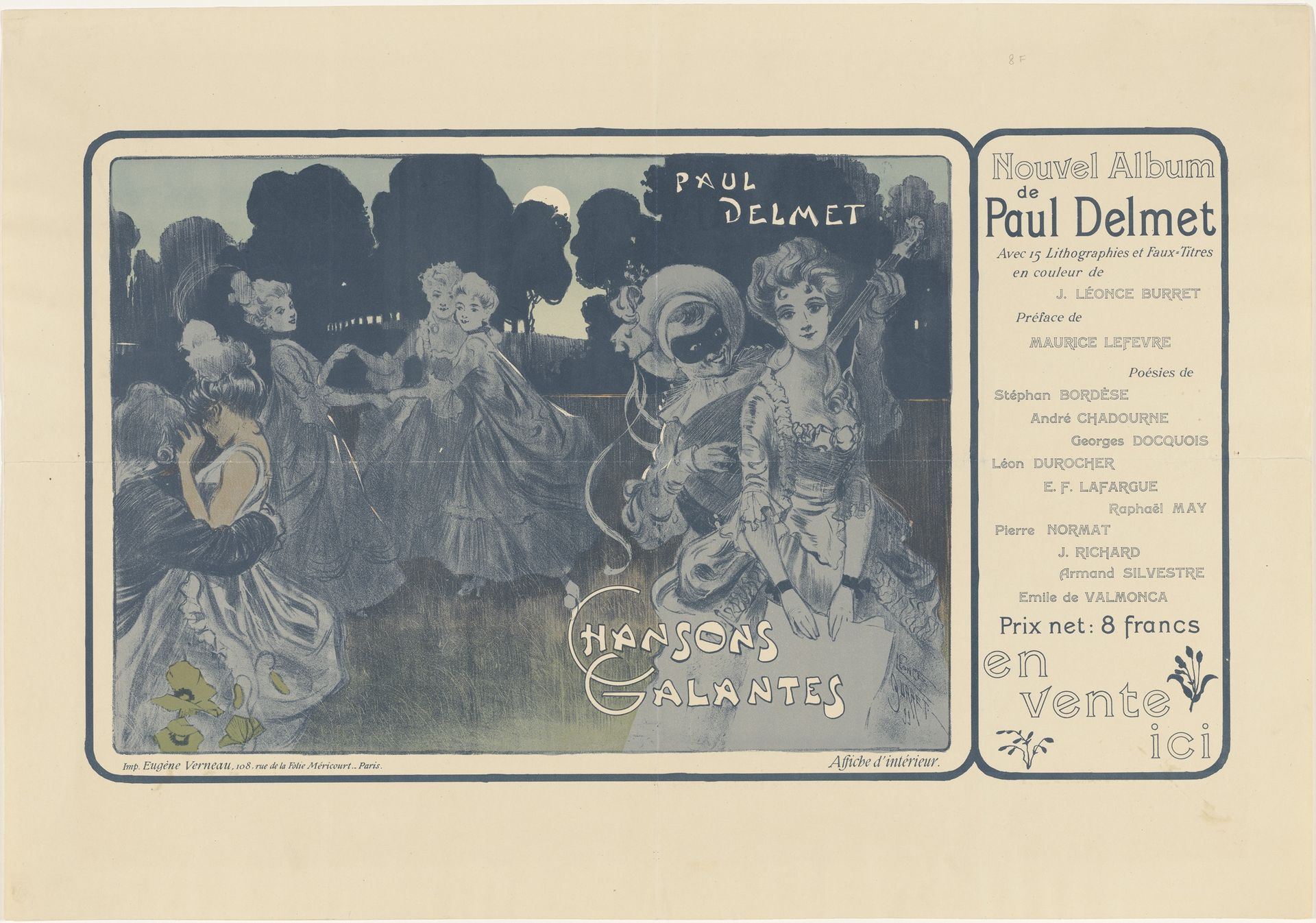 Affiche voor Chansons Galantes door Paul Delmet by Léonce Burret