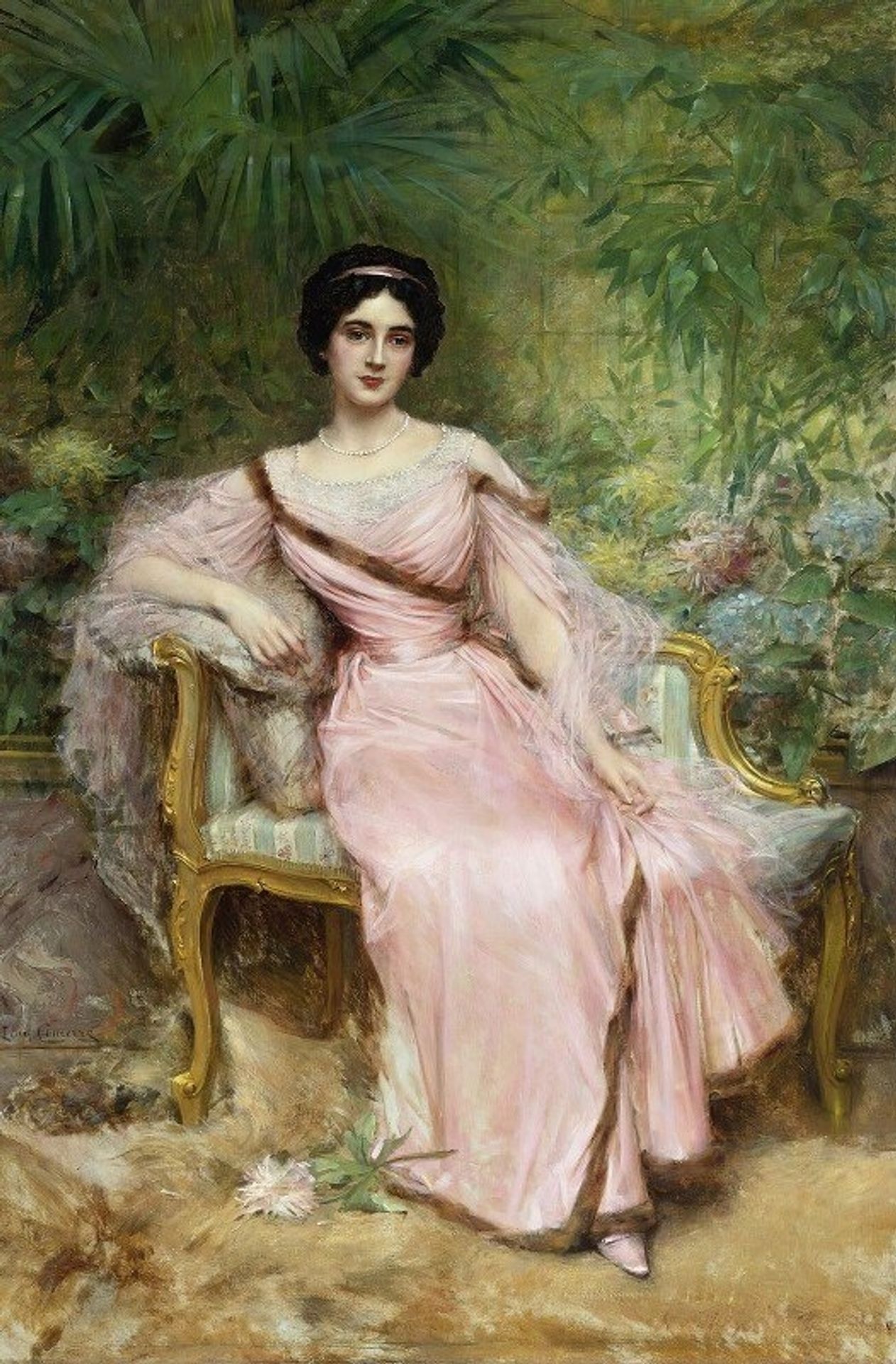 Portrait Of Suzanne Hudelo, Née Armand, Sitting In A Greenhouse by Léon François Comerre