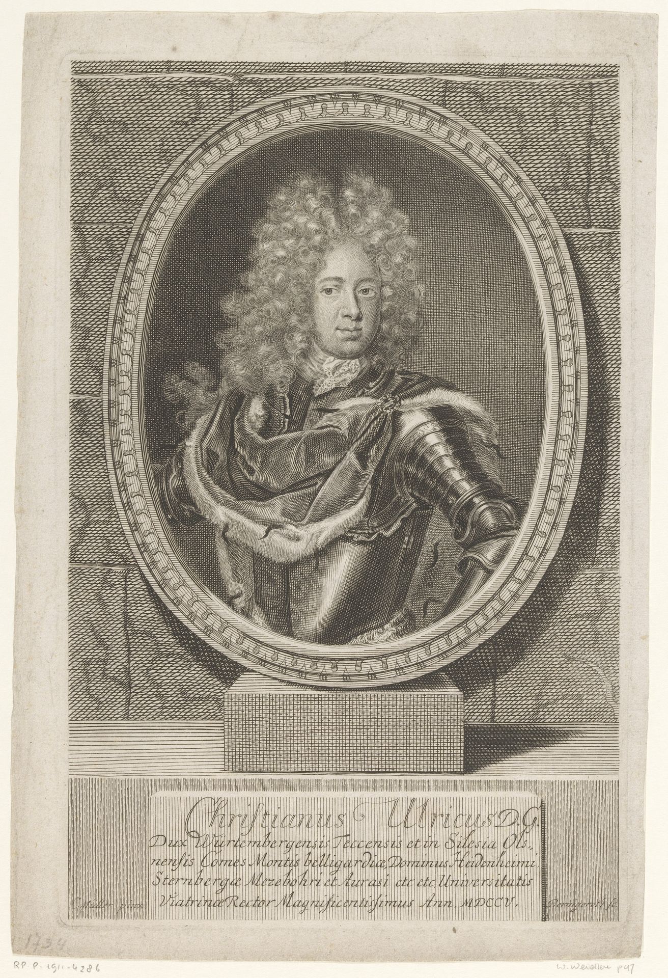 Portret van Christian Ulrich II von Württemberg-Oels by Martin Bernigeroth