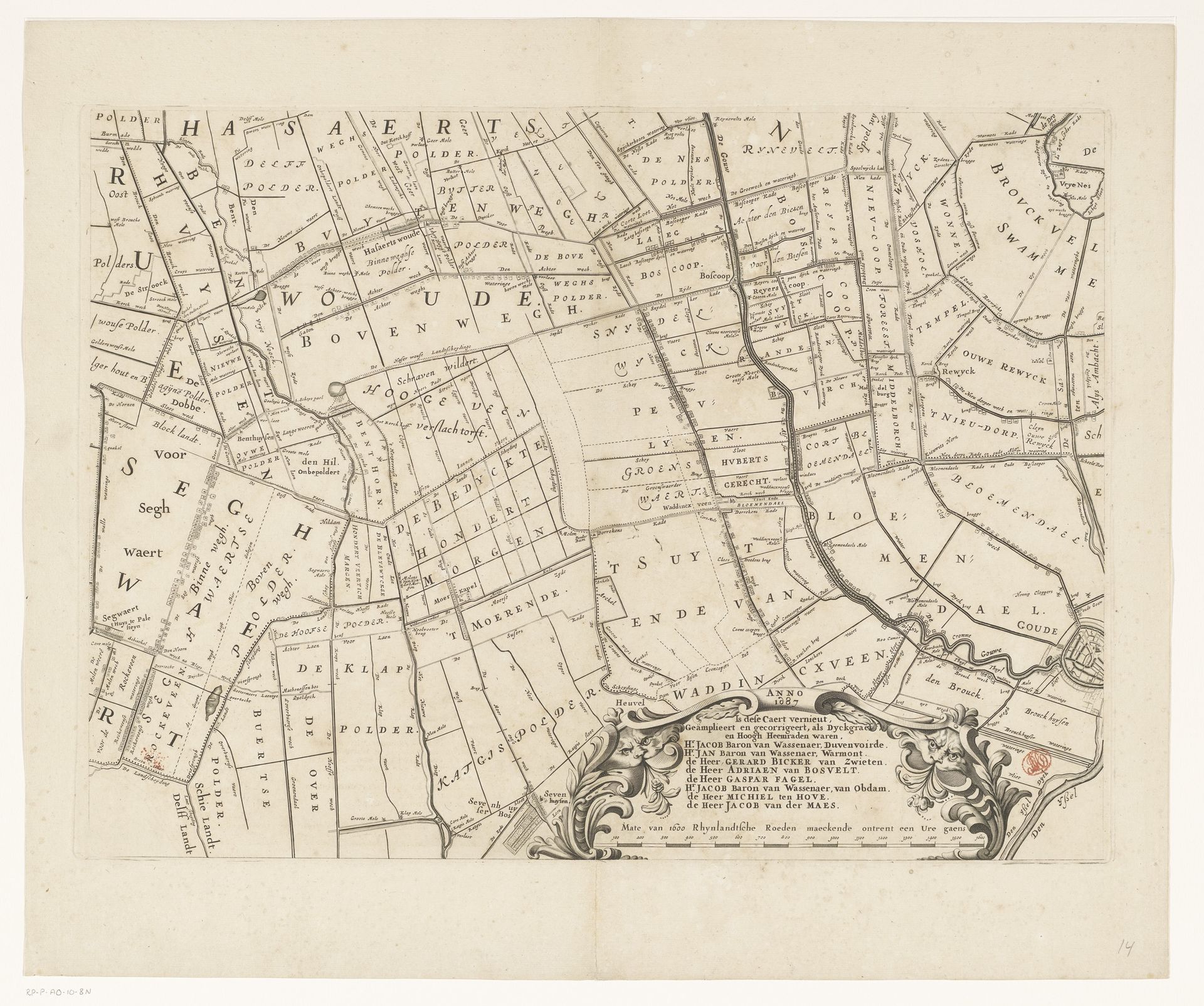 Kaart van het Hoogheemraadschap van Rijnland (veertiende deel) by Cornelis (I) Danckerts