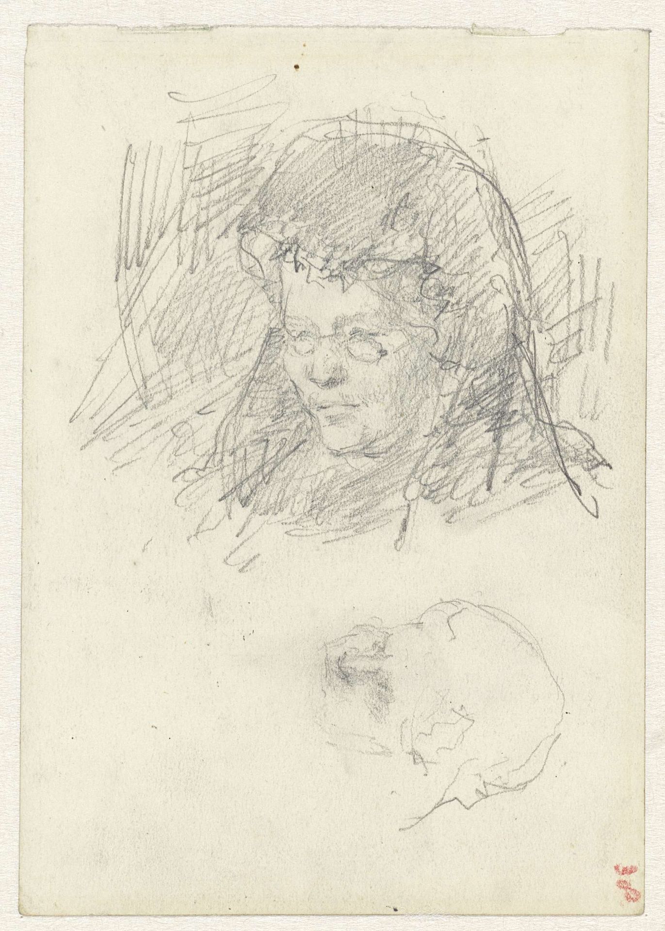 Hoofd van een vrouw met een sluier en schets van een hoofd by Jozef Israëls
