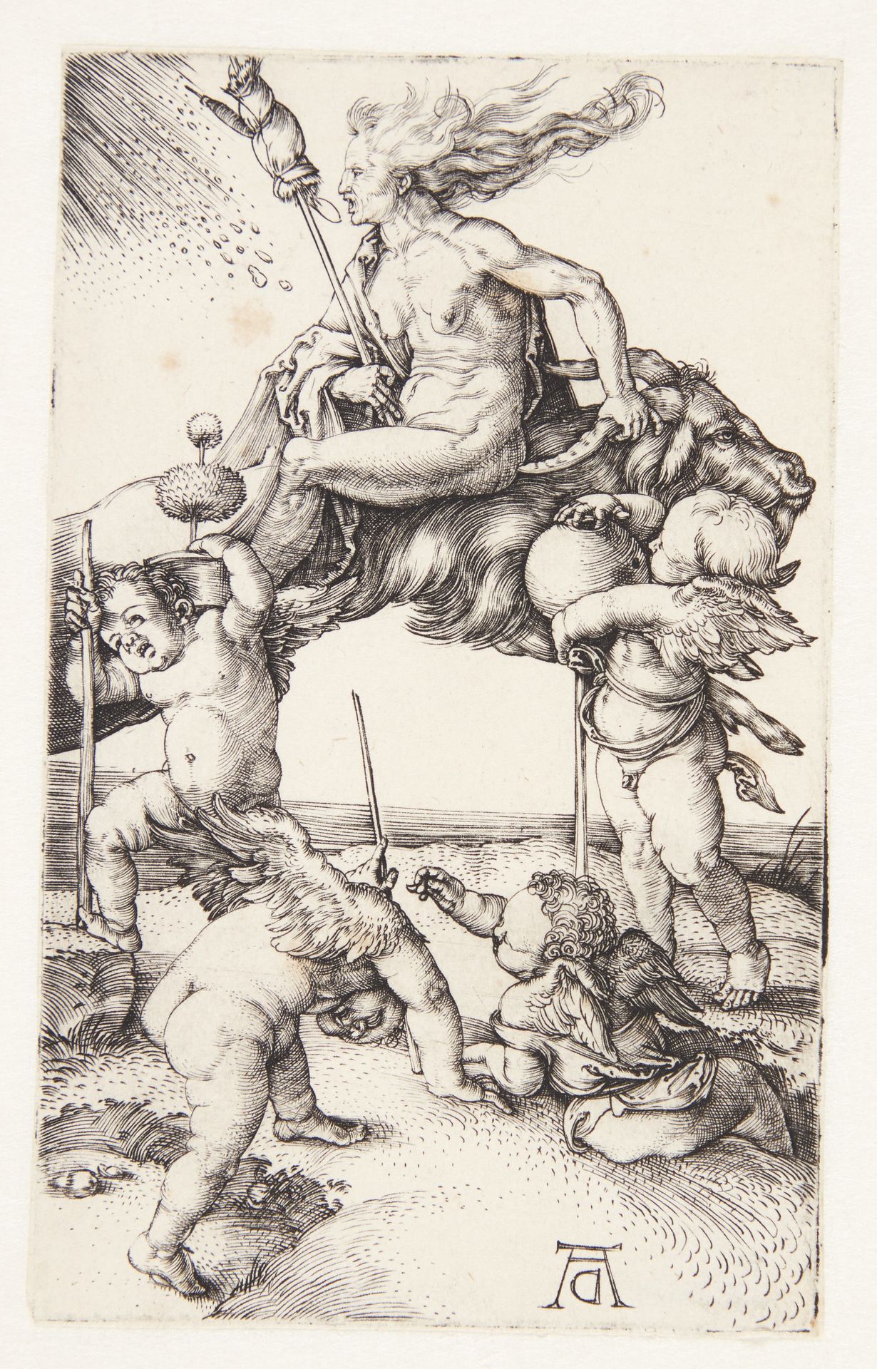 Witch riding backwards on a goat by Albrecht Dürer
