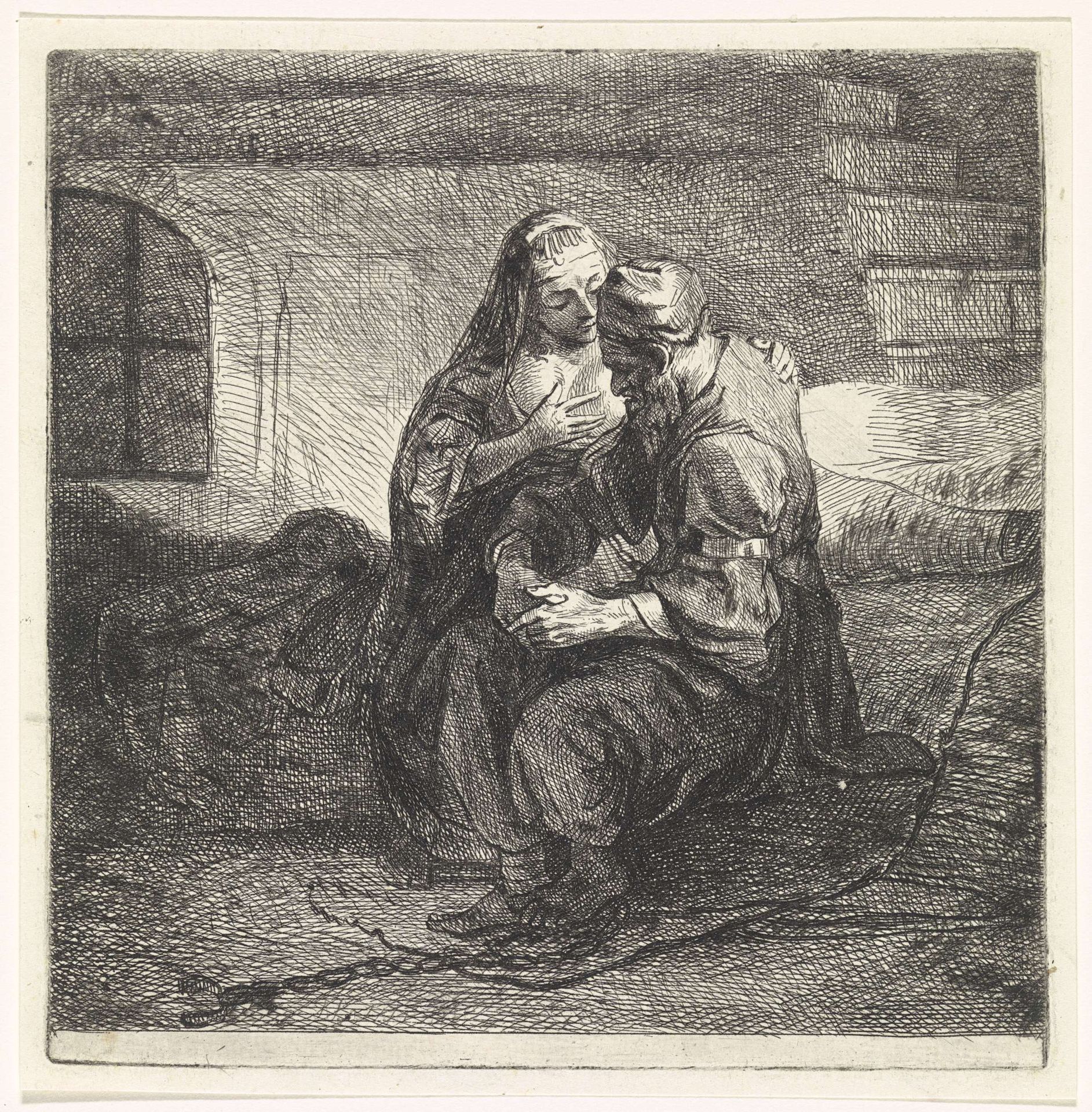 Pero zoogt de geketende Cimon in de gevangenis by Bernard Picart