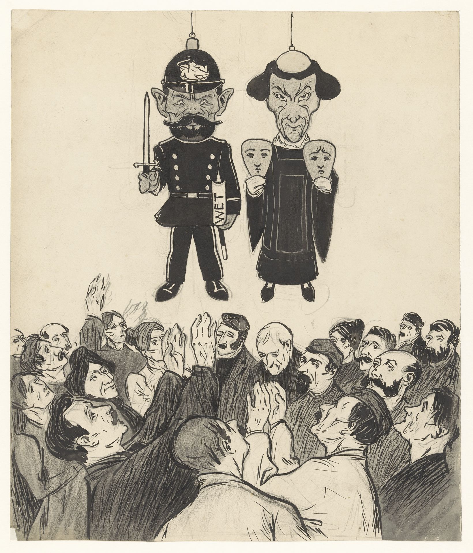 Politieman en pastoor als marionetten by Jan de Waardt