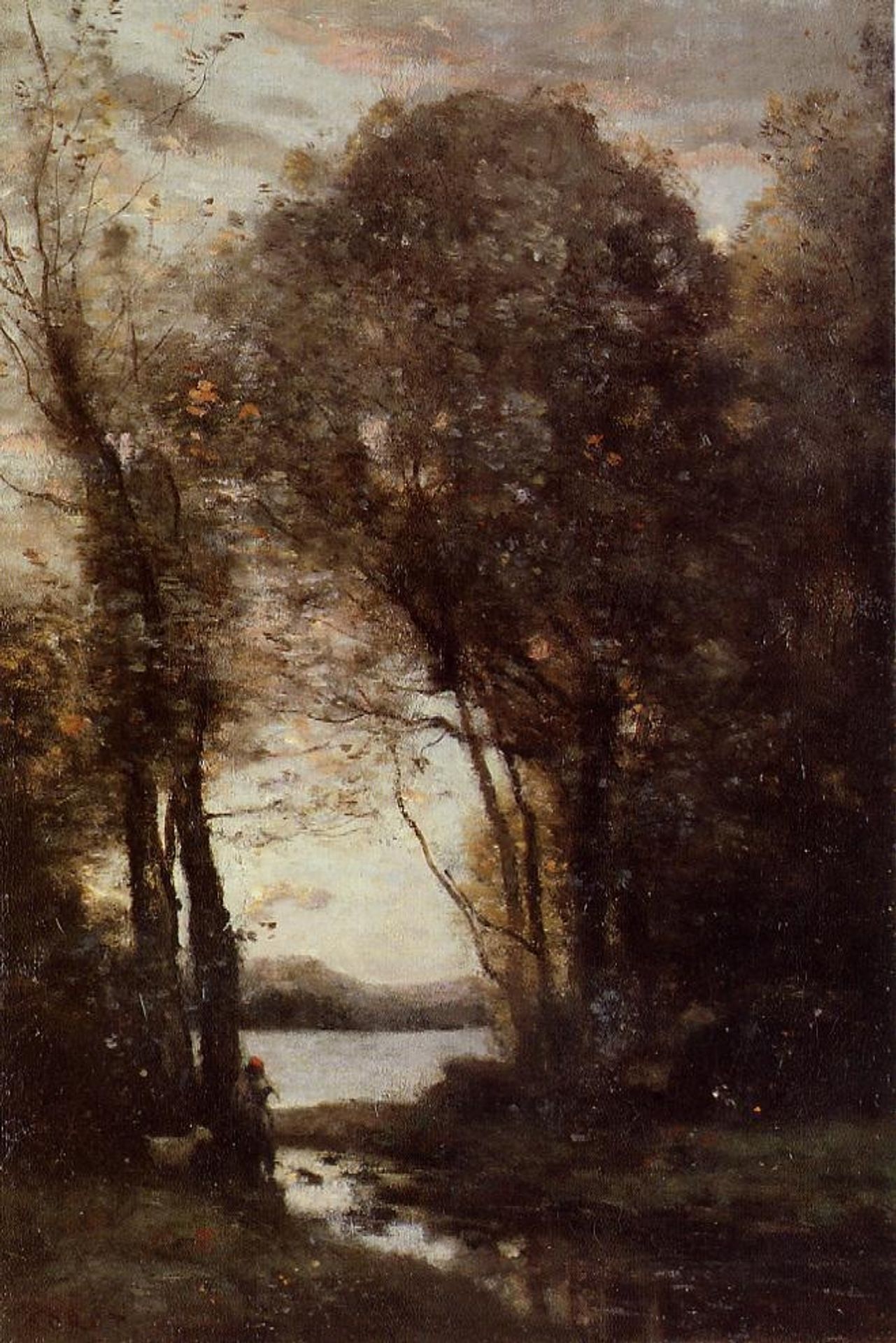 Goatherd Standing, Playing the Flute under the Trees by Camille Corot