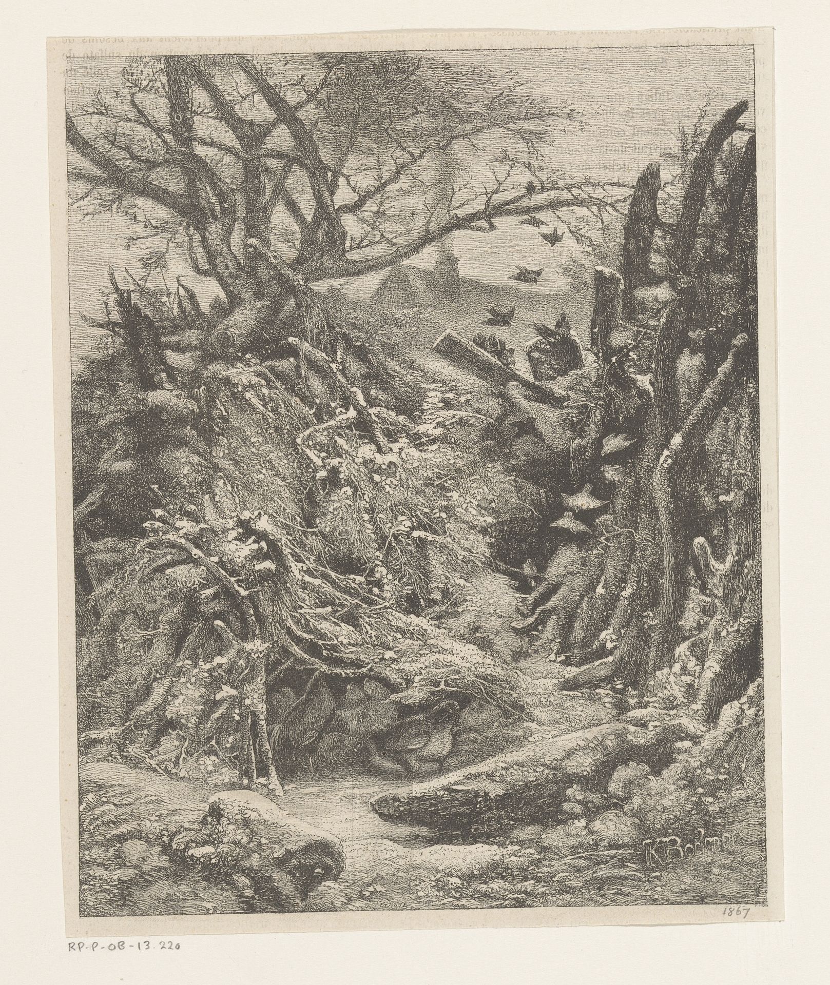 Winters tafereel met kippen in een schuilplaats van takken by Karl Bodmer