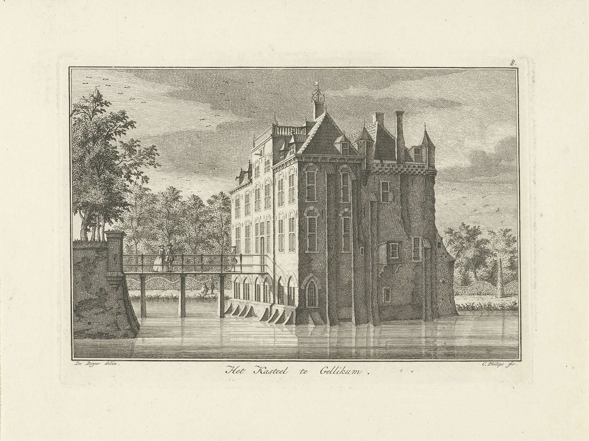 Gezicht op het kasteel te Gellicum by Caspar Jacobsz. Philips
