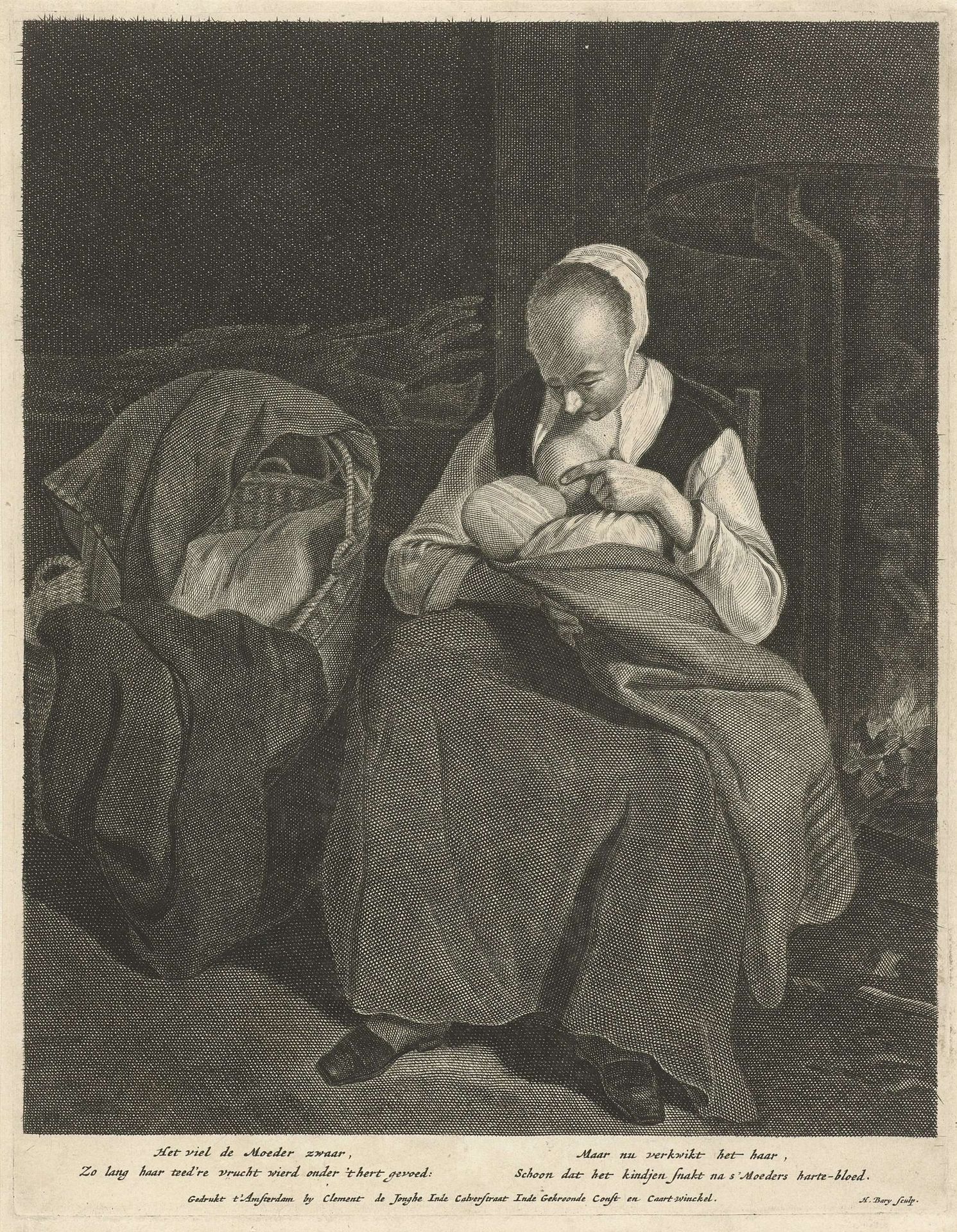 Een vrouw voedt haar kind by Hendrik Bary