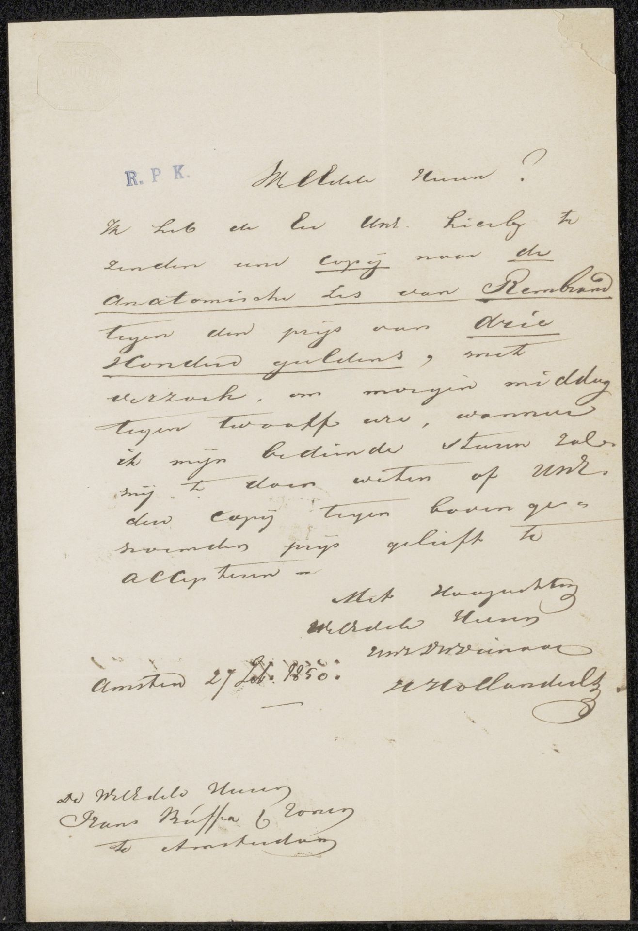 Brief aan Frans Buffa en Zonen by Hendrik Hollander Cz.