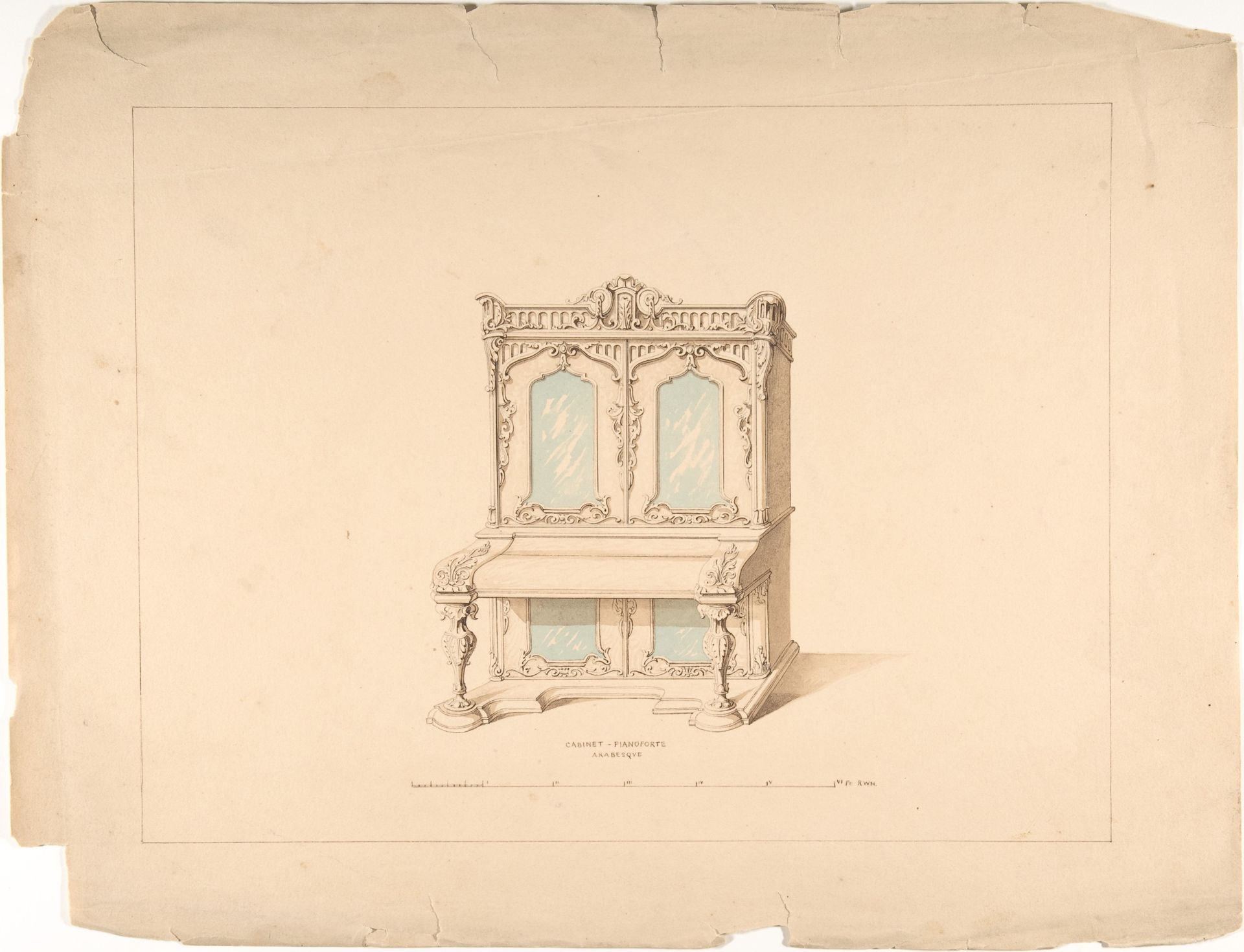 Design for Cabinet Pianoforte, Arabesque Style by Robert William Hume