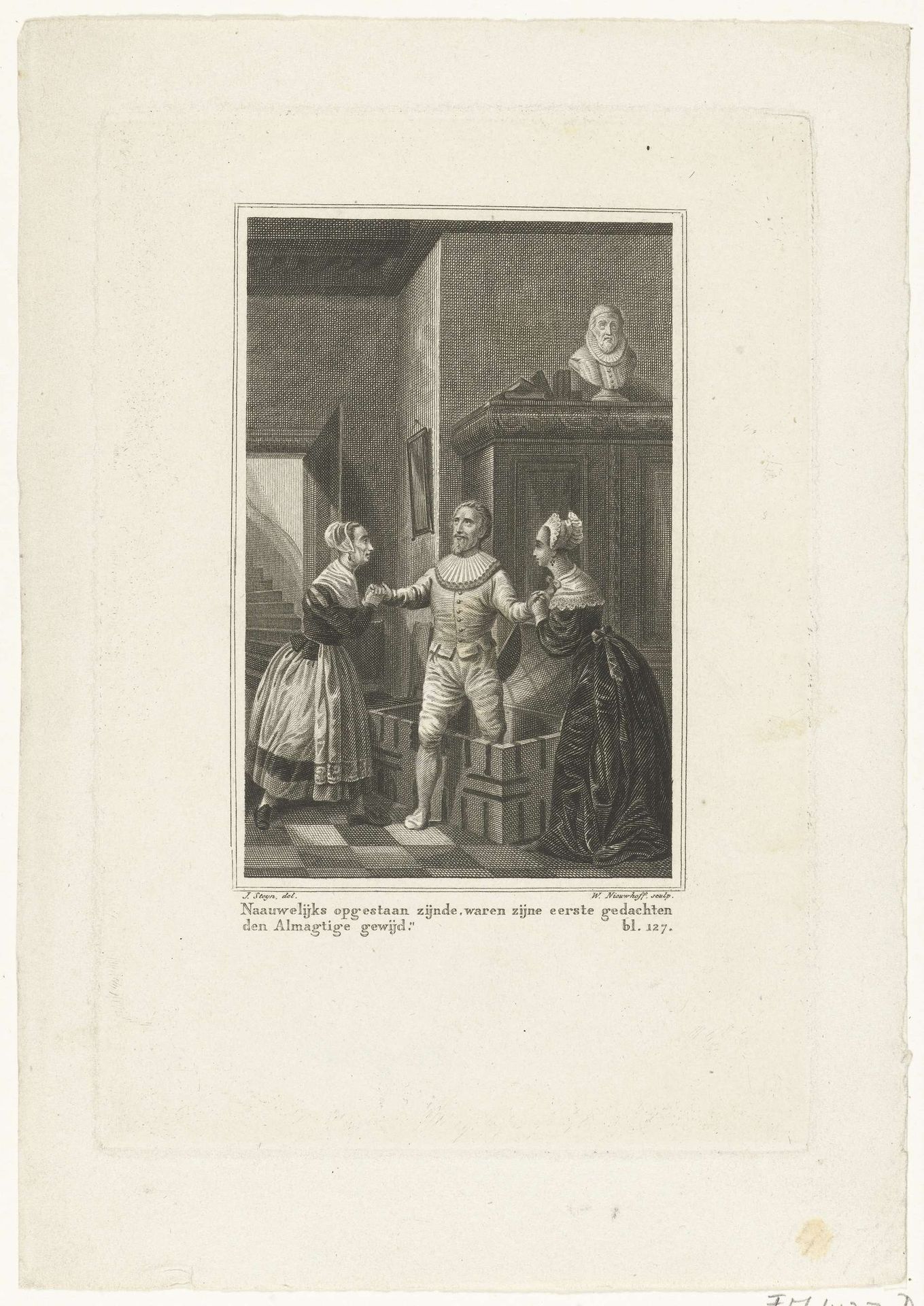 Hugo de Groot stapt in de boekenkist, 1621 by Walraad Nieuwhoff