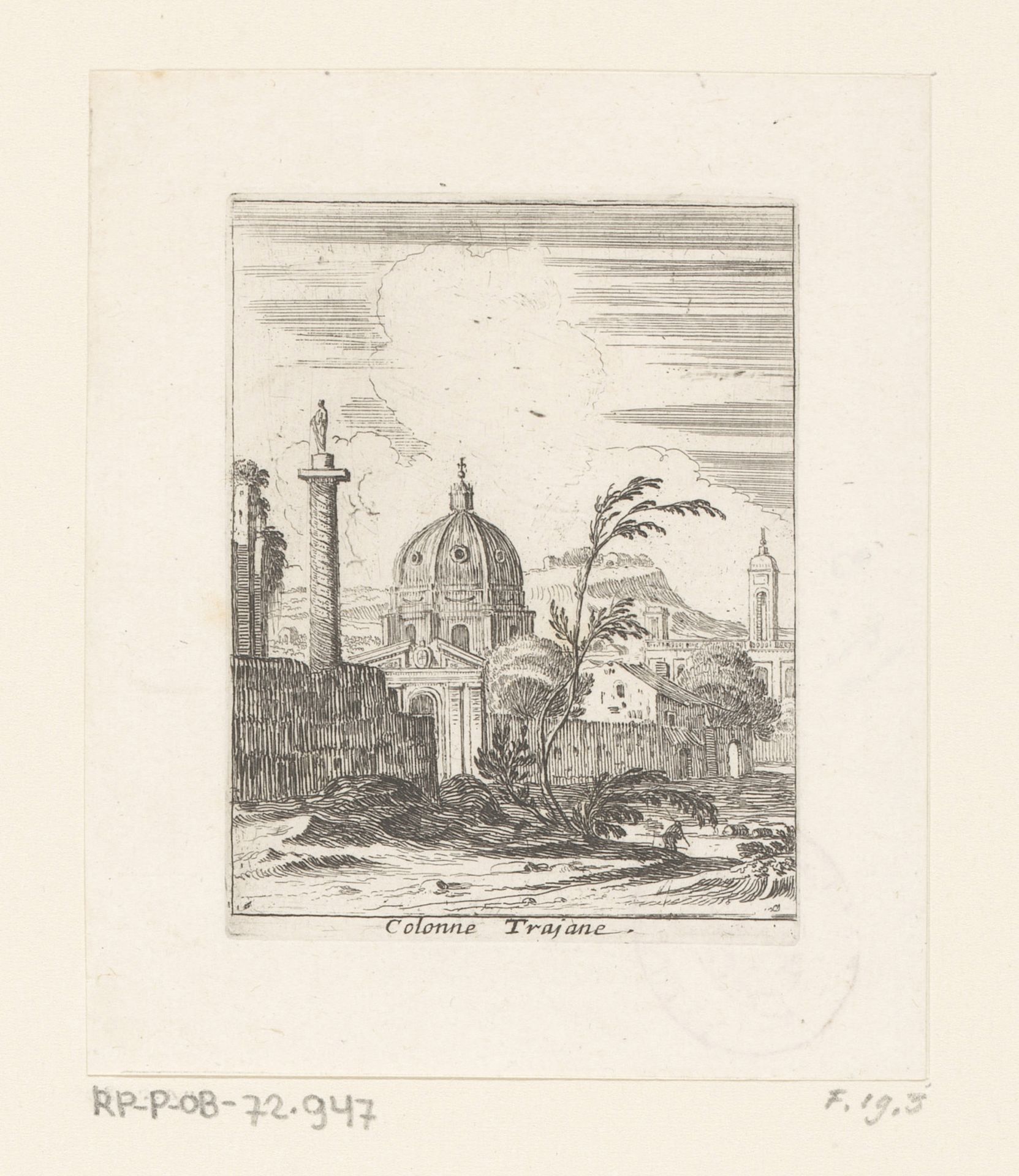 Gezicht op Rome met de zuil van Trajanus by Israel Silvestre