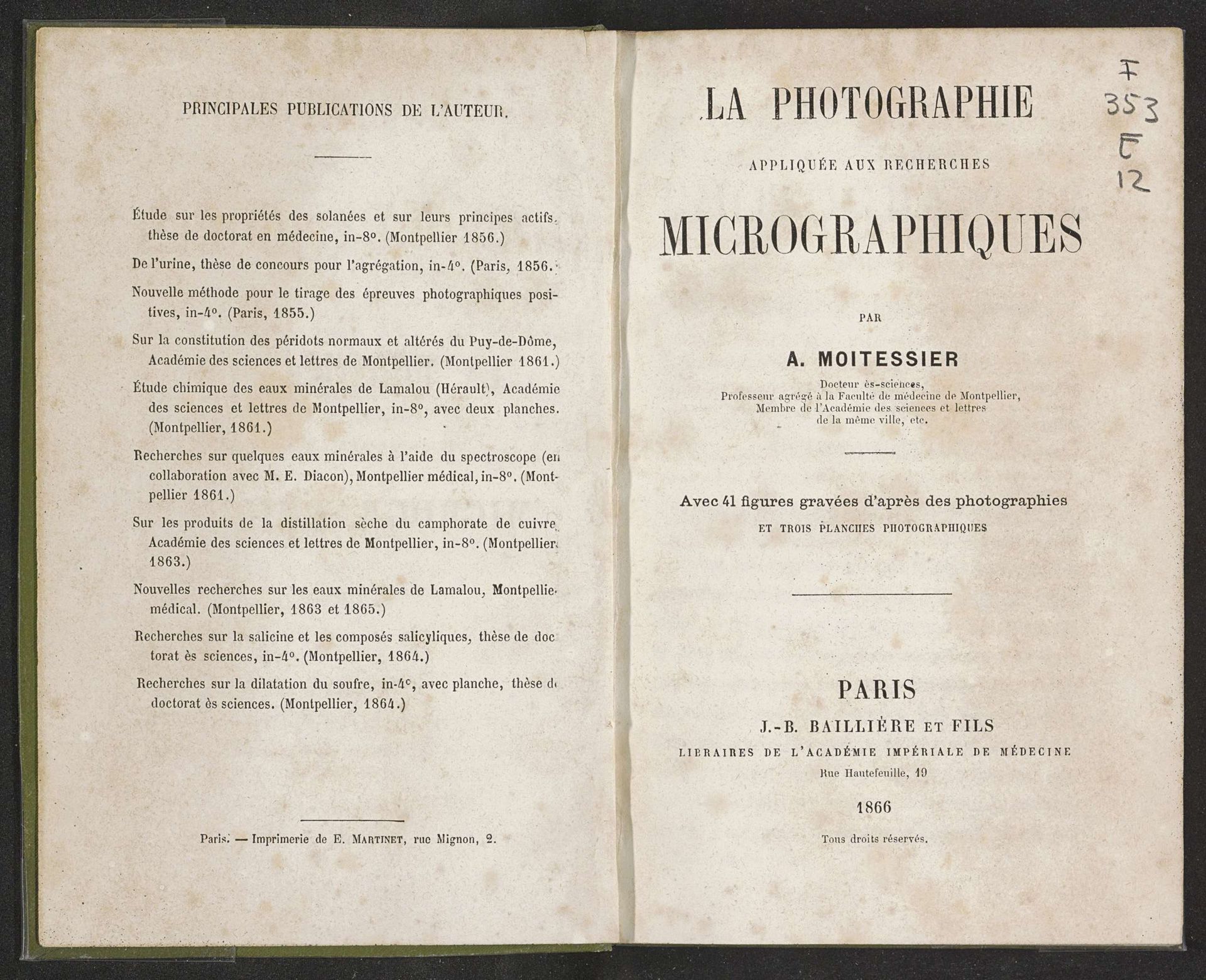 La photographie appliquée aux recherches micrographiques by Albert Moitessier