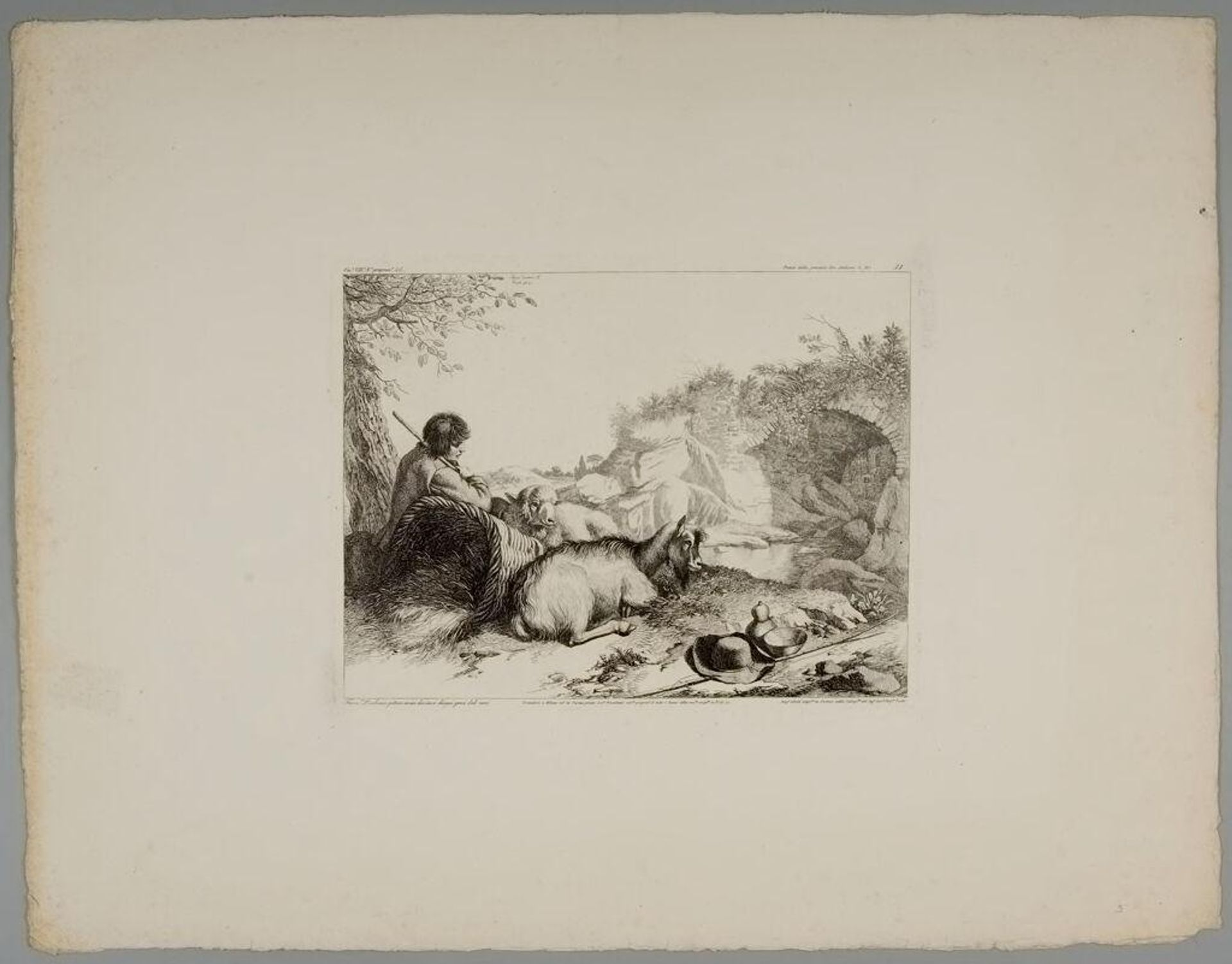 Shepherd Leaning on a Basket Watching a Sheep and Goat by Francesco Londonio