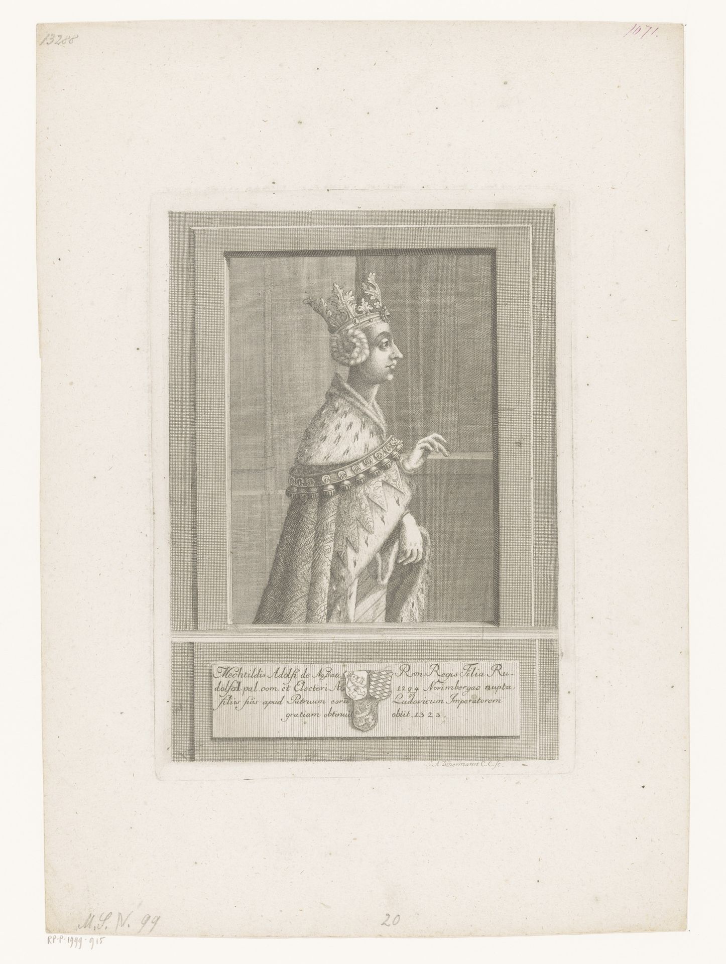 Portret van Mechtild van Nassau by Joseph Anton Zimmermann