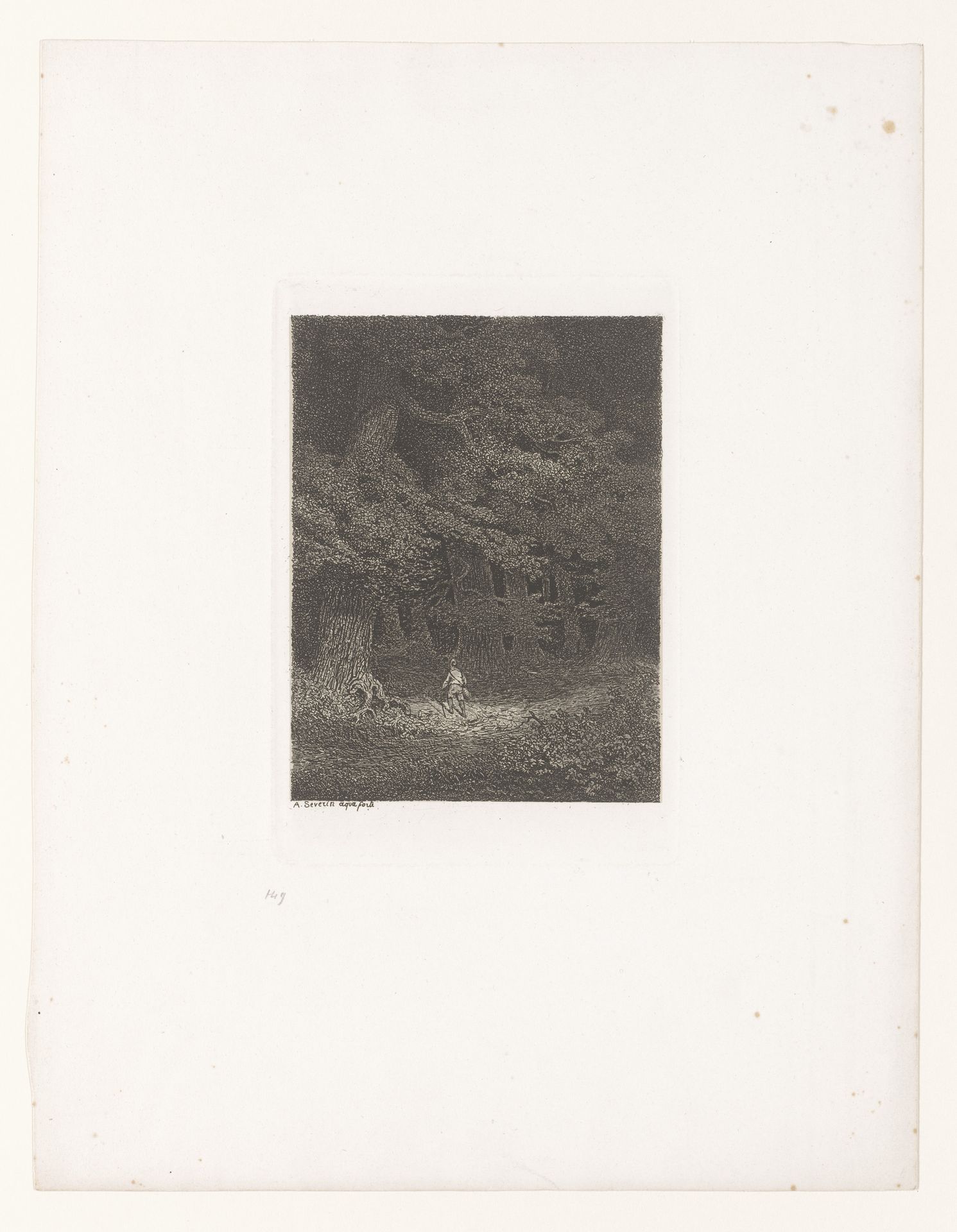 Jager met weitas in donker bos by Antoine Severin