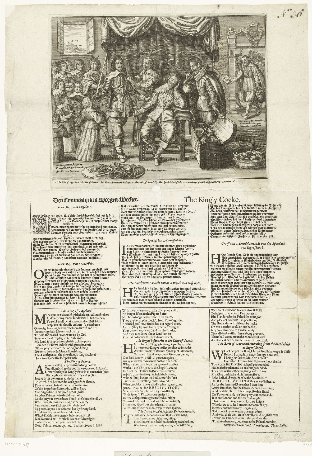 Spotprent op de passiviteit van de Engelse koning Karel I, ca. 1636-1641 by Crispijn van de (II) Passe