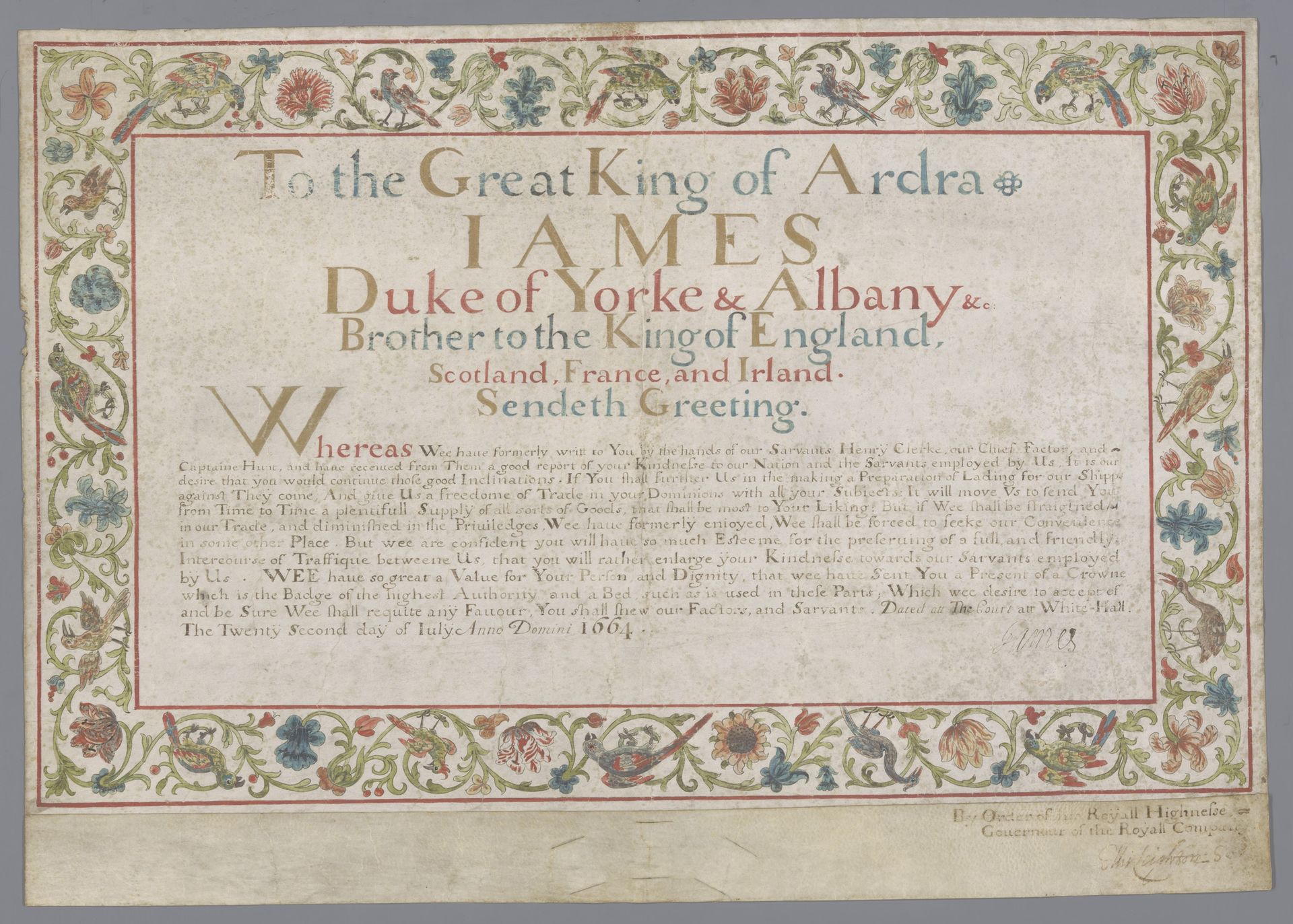 Document van James, hertog van York, aan de koning van Ardra by Ellis (Sir) Leighton