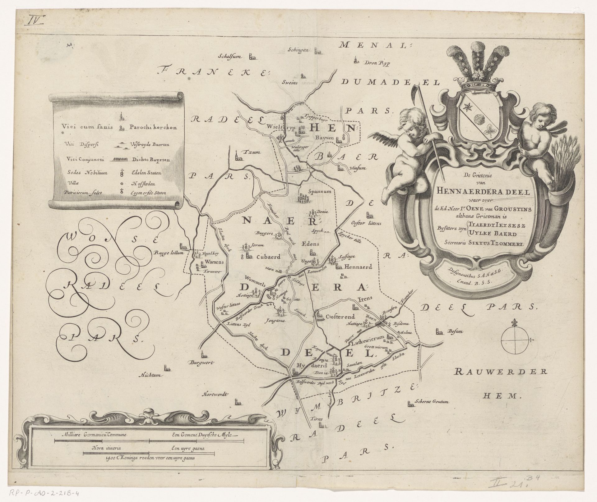 Kaart van de grietenij Hennaarderadeel by Jacob van Meurs
